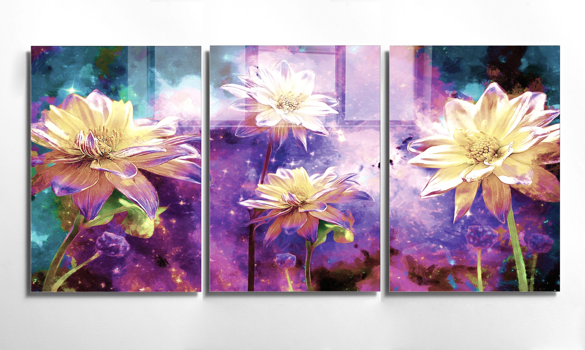 Conjunto de 3 Quadros Decorativos em Vidro Temperado Multicolor - 45x65cm - Arte Moderna para Decoração de Interiores