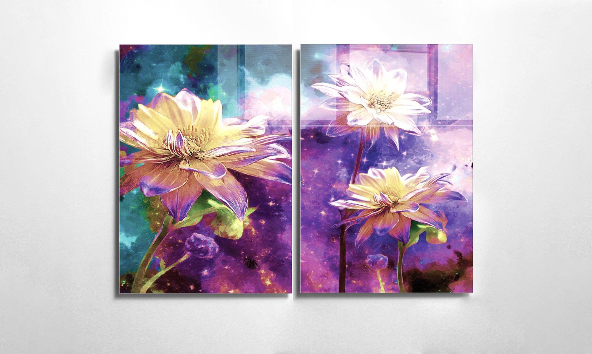 Conjunto de 2 Quadros Decorativos em Vidro Temperado Multicolor 45x65cm - Arte Moderna para Decoração de Interiores