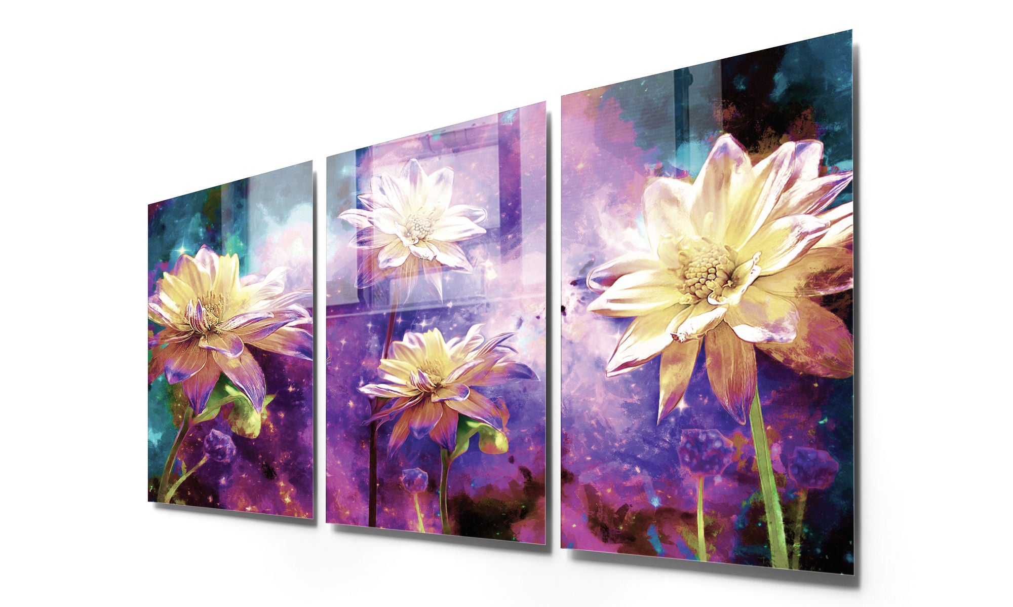 Conjunto de 3 Quadros Decorativos em Vidro Temperado Multicolor - 30x45cm - Arte Moderna para Decoração de Interiores