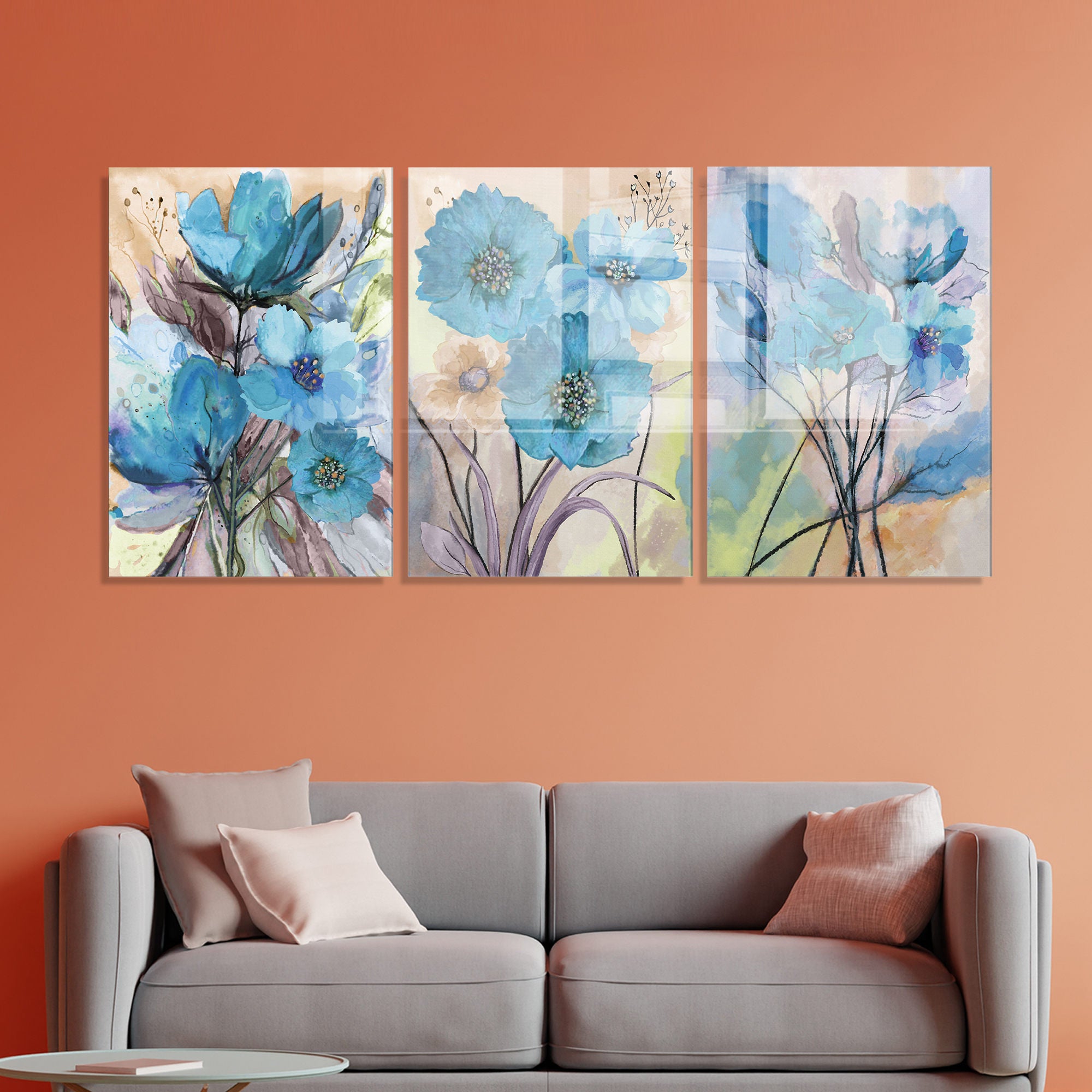Conjunto de 3 Quadros Decorativos em Vidro Temperado Multicolor - 50x70cm - Arte Moderna para Decoração de Interiores