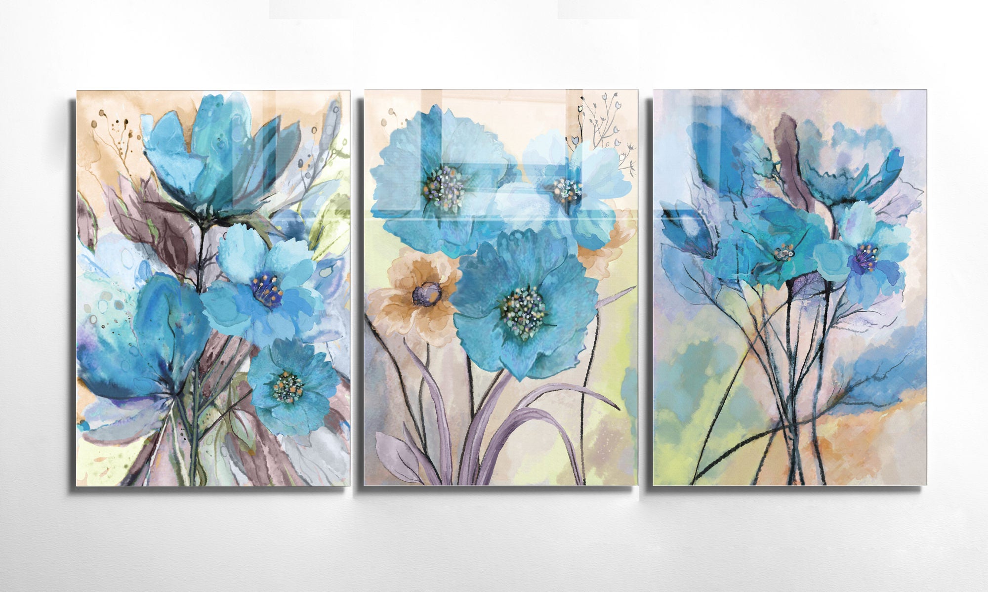 Conjunto de 3 Quadros Decorativos em Vidro Temperado Multicolor - 50x70cm - Arte Moderna para Decoração de Interiores
