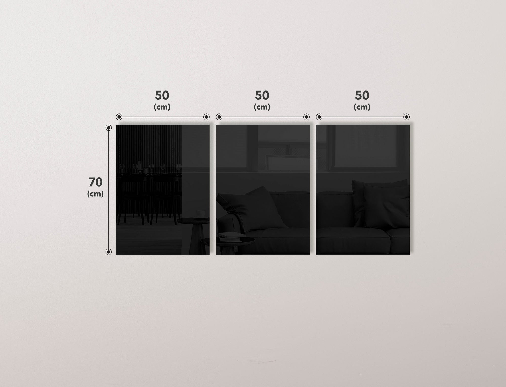 Conjunto de 3 Quadros Decorativos em Vidro Temperado Multicolor - 50x70cm - Arte Moderna para Decoração de Interiores