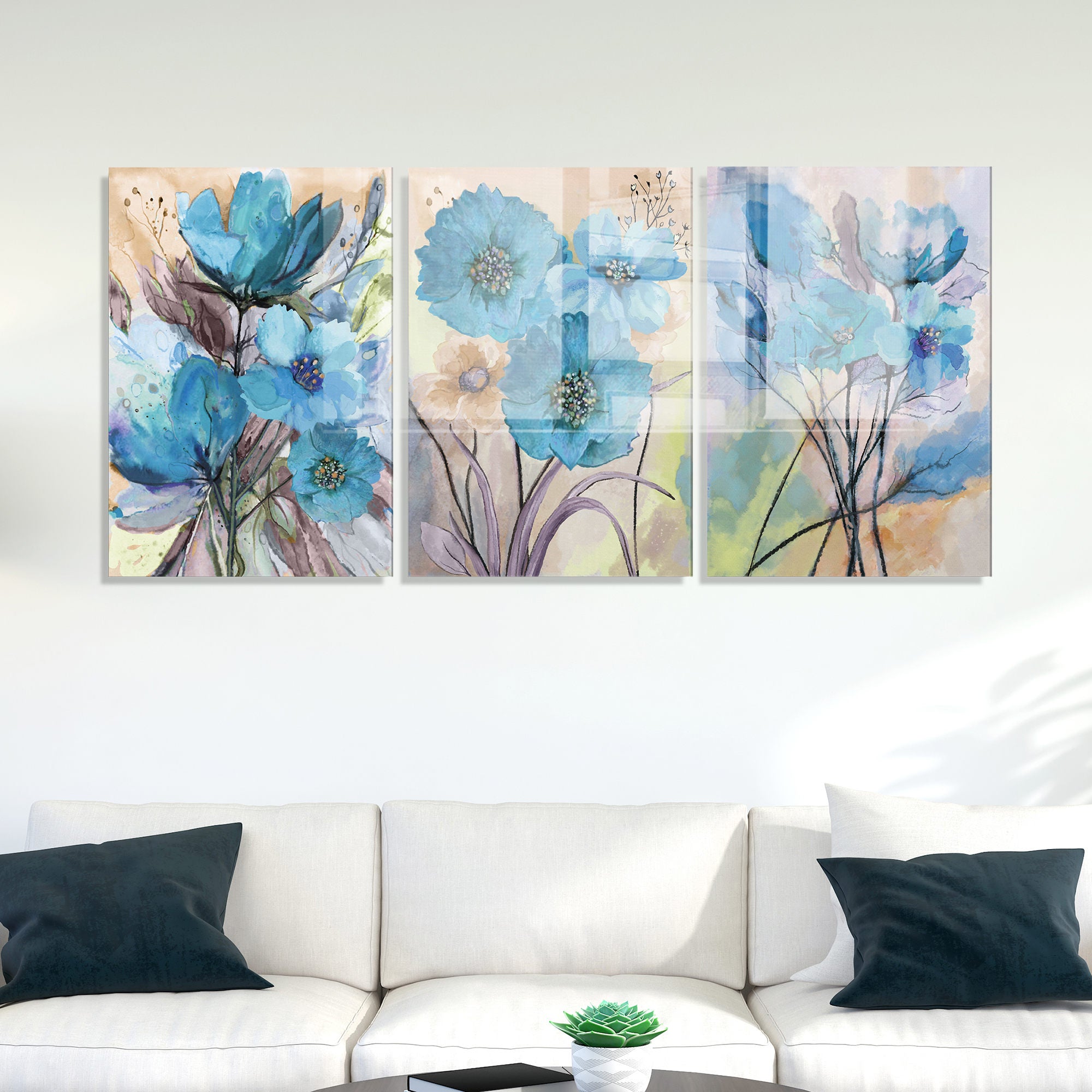 Conjunto de 3 Quadros Decorativos em Vidro Temperado Multicolor - 45x65cm - Arte Moderna para Decoração de Interiores