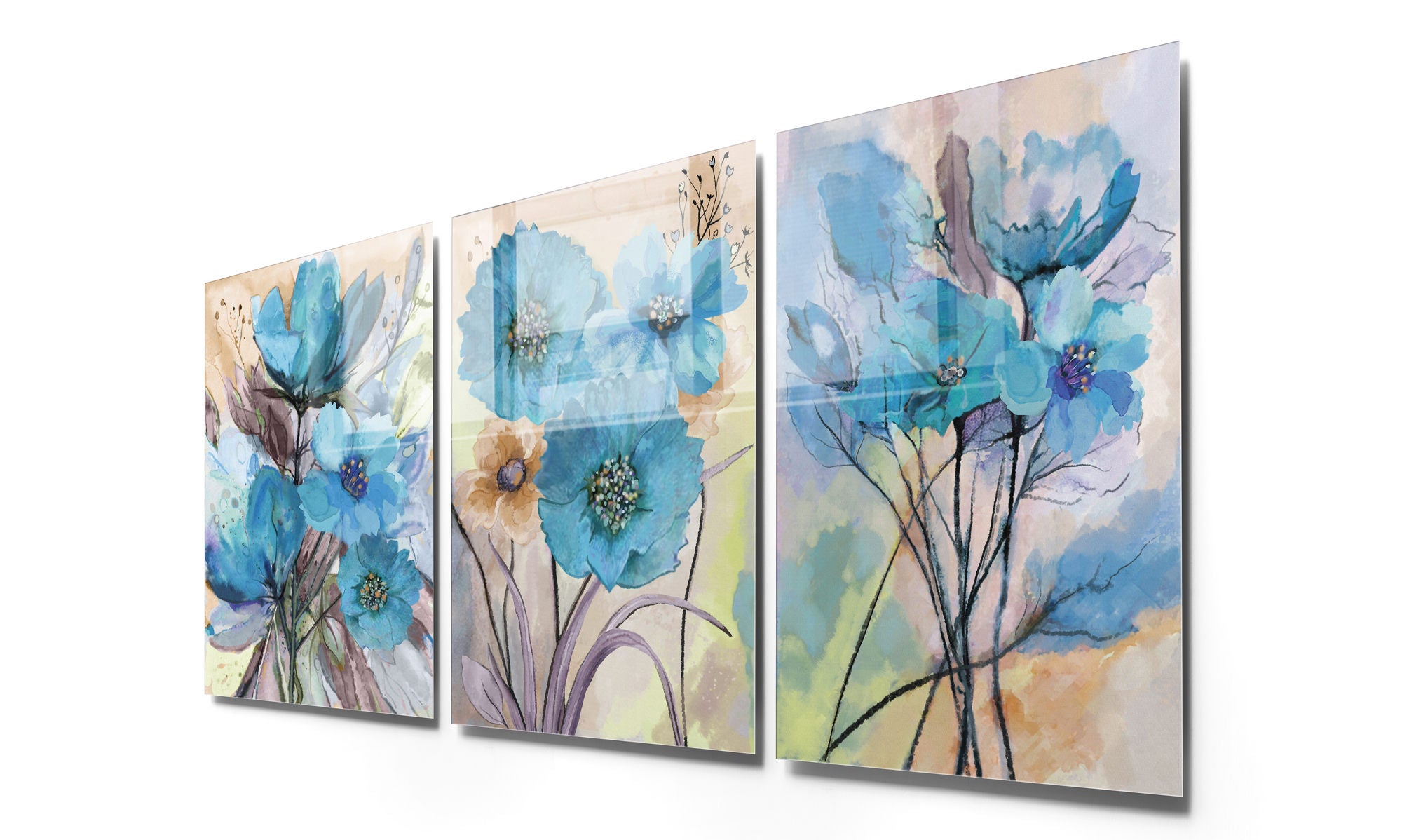 Conjunto de 3 Quadros Decorativos em Vidro Temperado Multicolor - 45x65cm - Arte Moderna para Decoração de Interiores