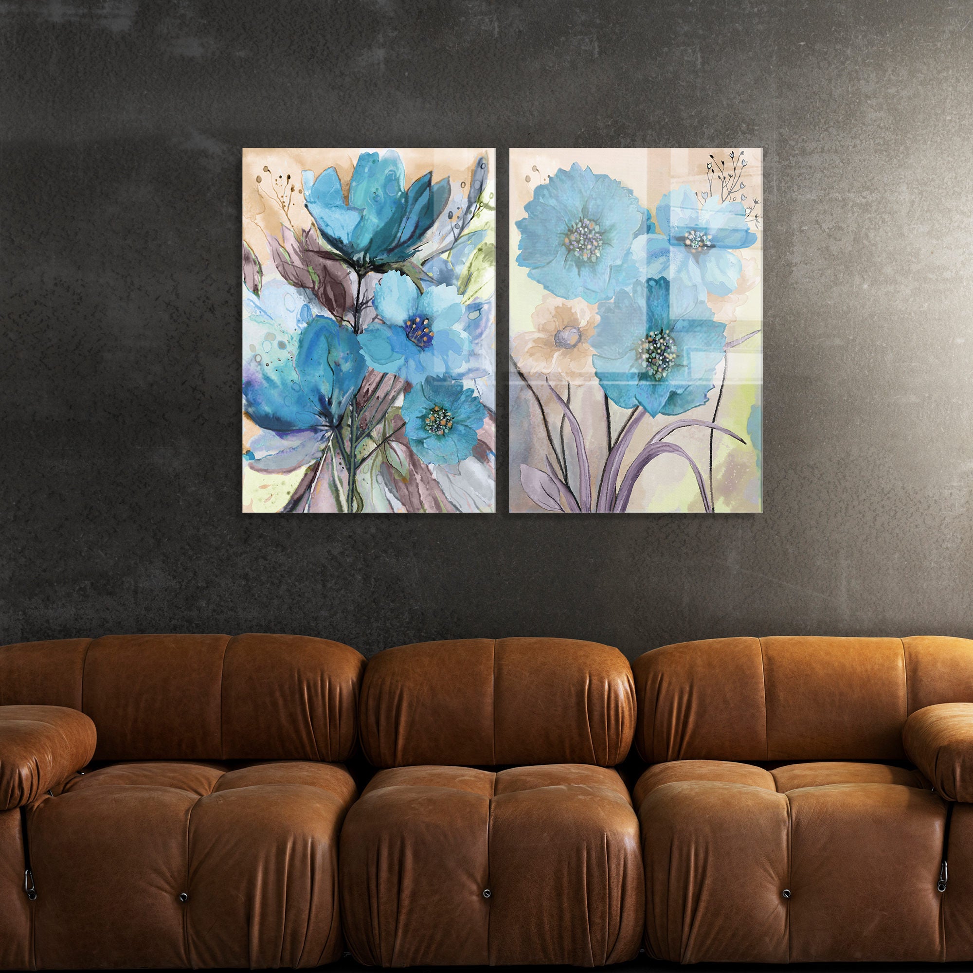 Conjunto de 2 Quadros Decorativos em Vidro Temperado Multicolor 45x65cm - Arte Moderna para Decoração de Interiores