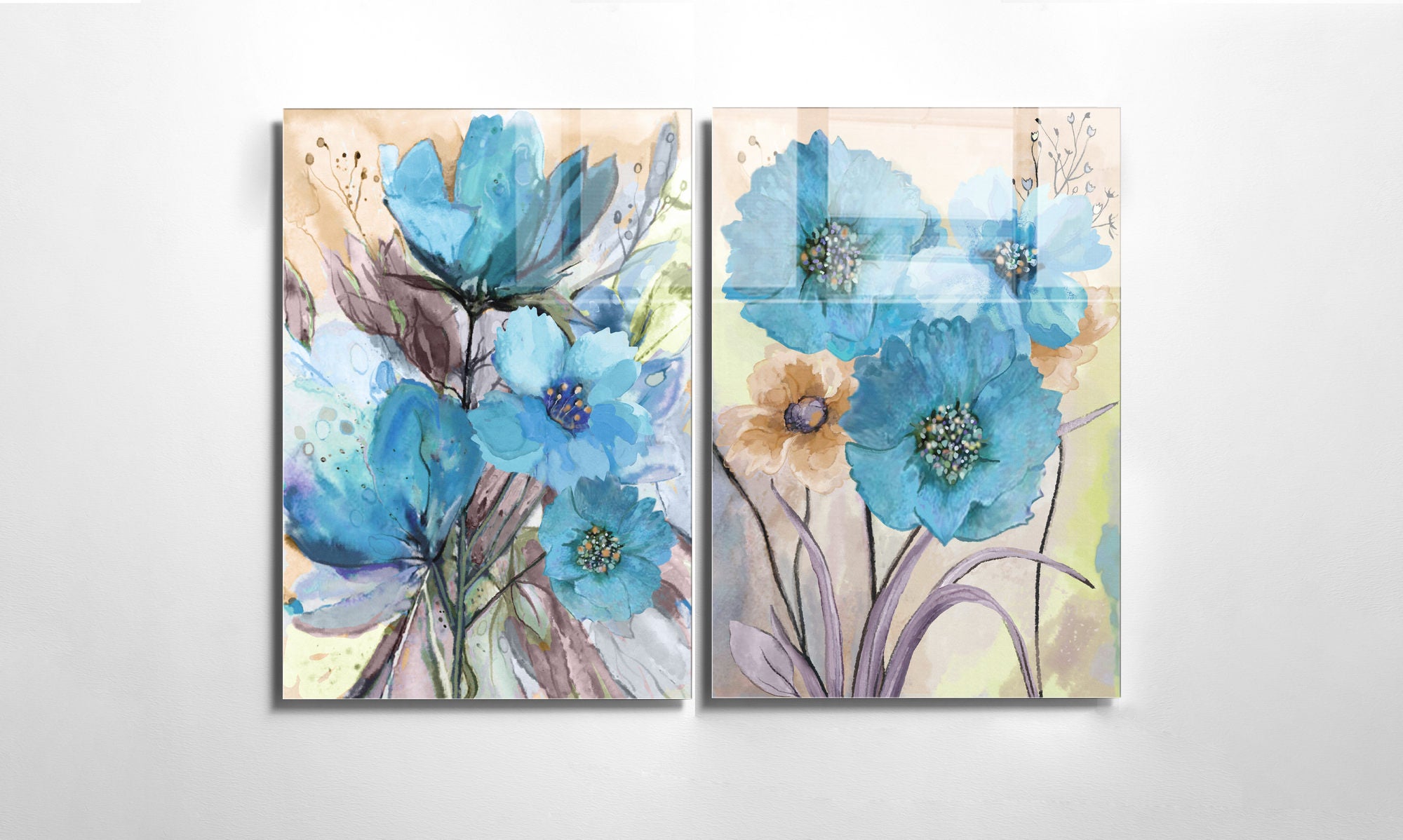 Conjunto de 2 Quadros Decorativos em Vidro Temperado Multicolor 45x65cm - Arte Moderna para Decoração de Interiores