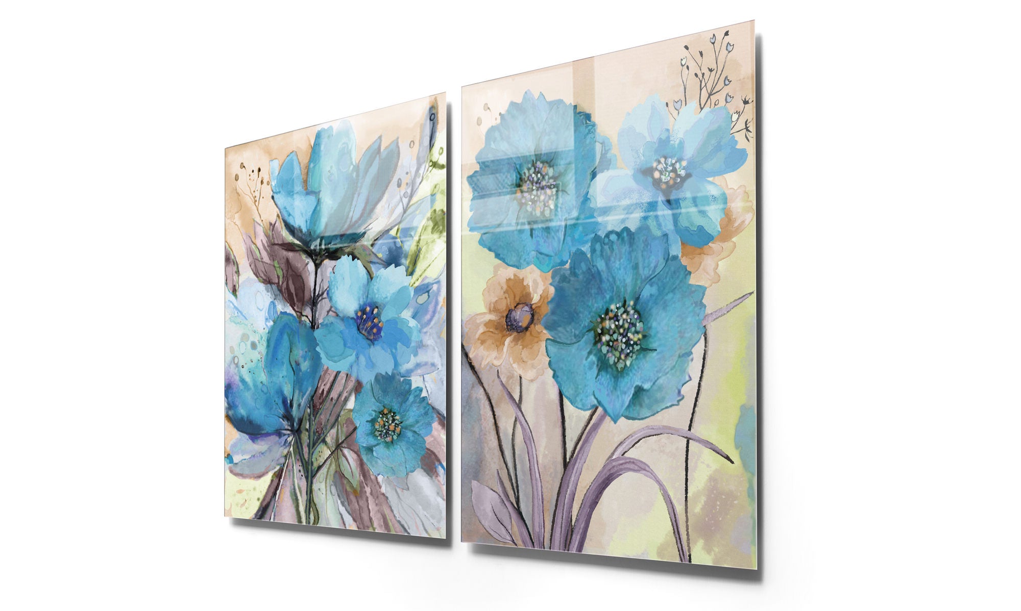 Conjunto de 2 Quadros Decorativos em Vidro Temperado Multicolor 45x65cm - Arte Moderna para Decoração de Interiores