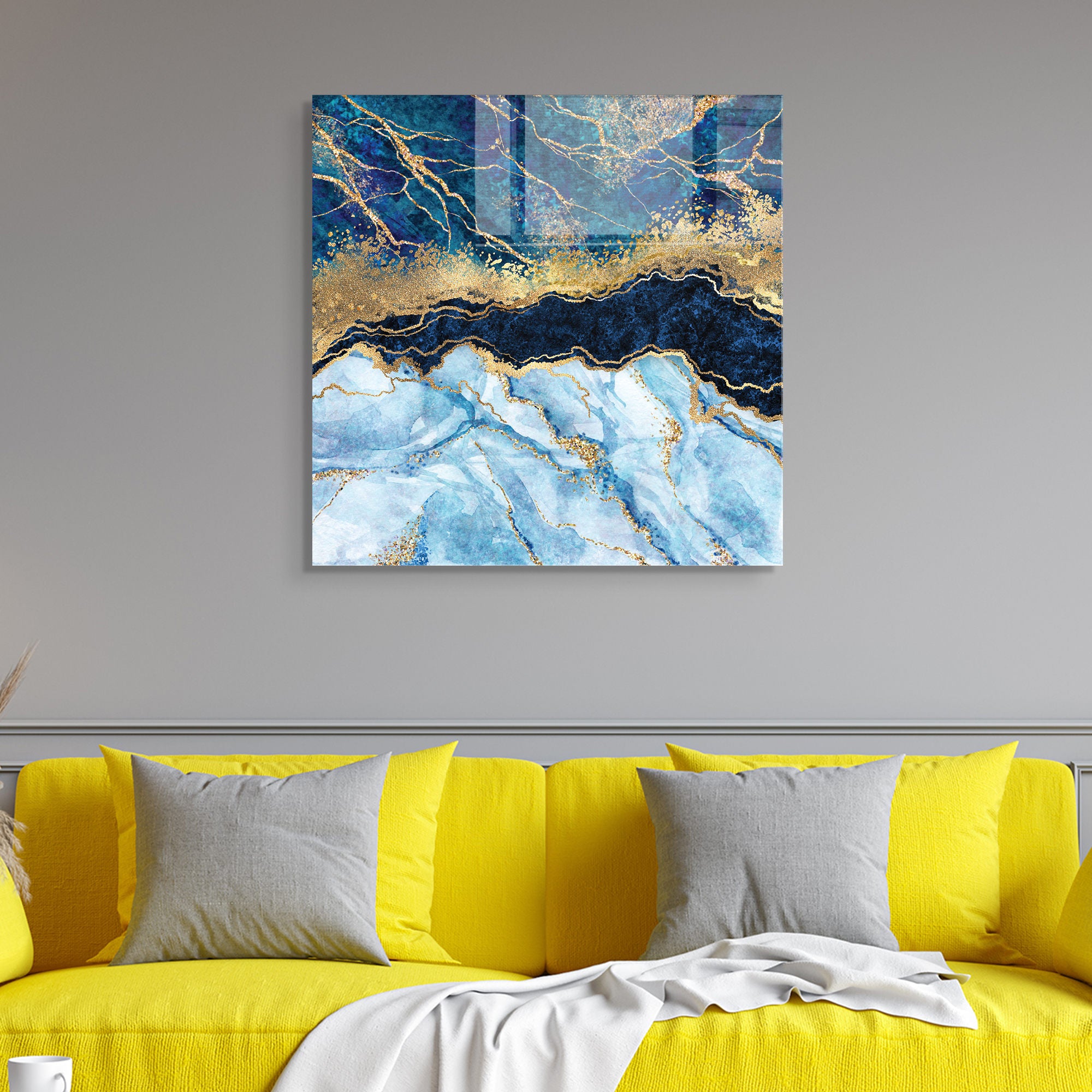 Pintura Decorativa em Vidro Temperado Multicolor 40x40cm - Arte Moderna para Decoração de Interiores