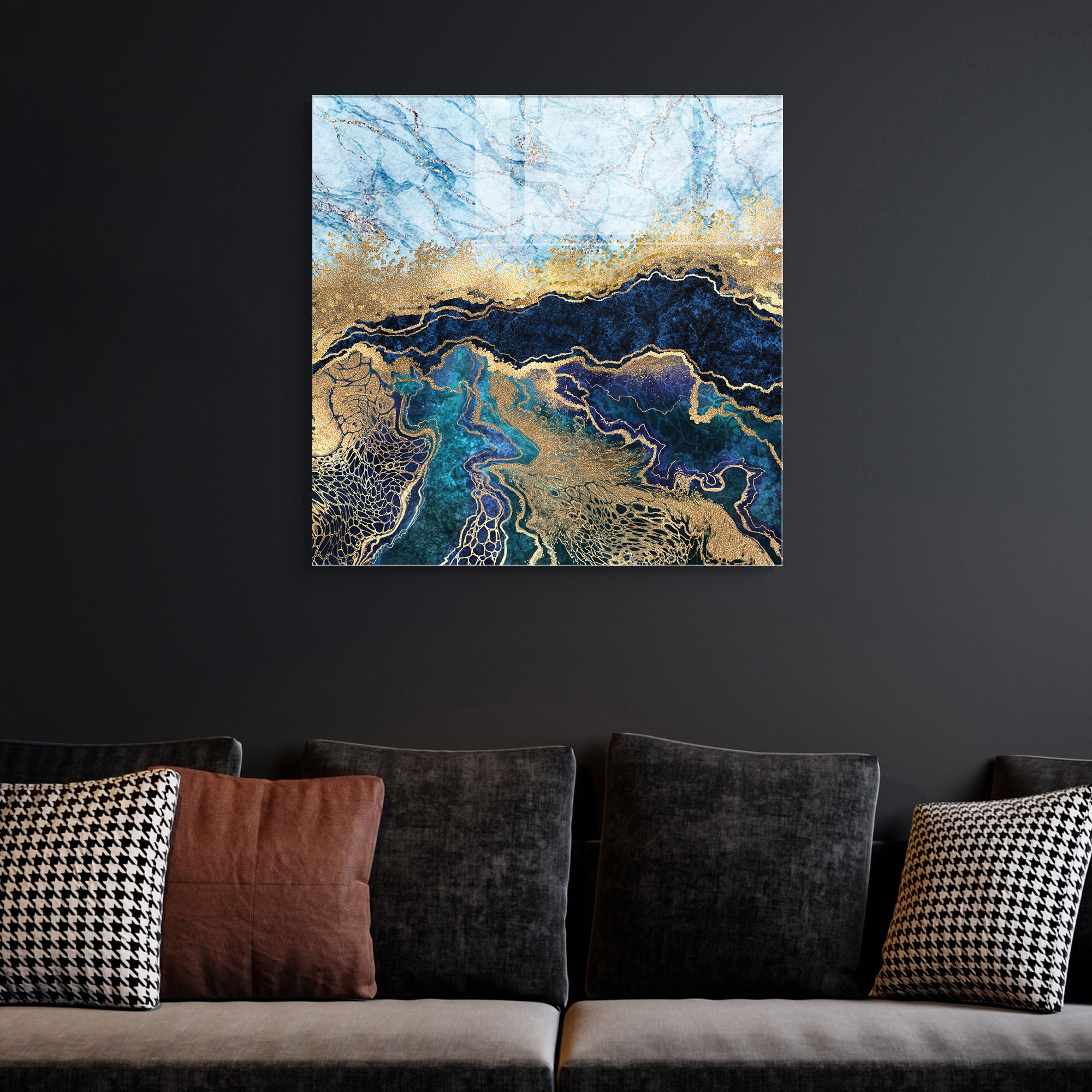 Pintura Decorativa em Vidro Temperado Multicolor 40x40cm - Arte Moderna para Decoração de Interiores