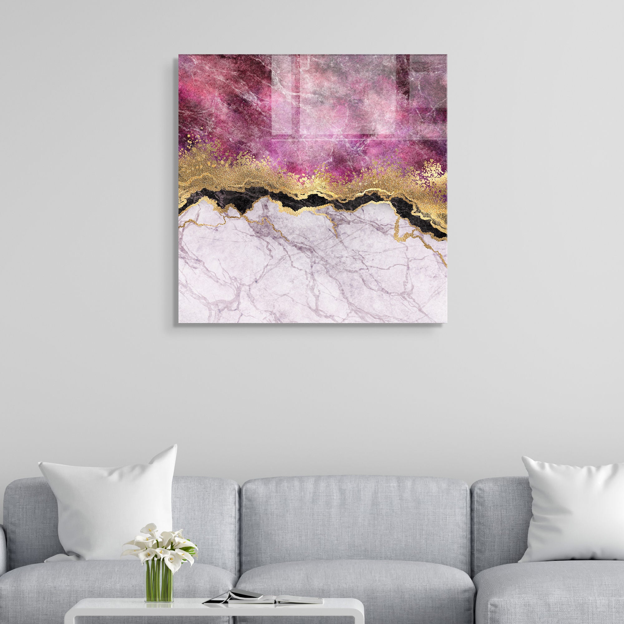 Pintura Decorativa em Vidro Temperado Multicolor 40x40cm - Arte Moderna para Decoração de Interiores