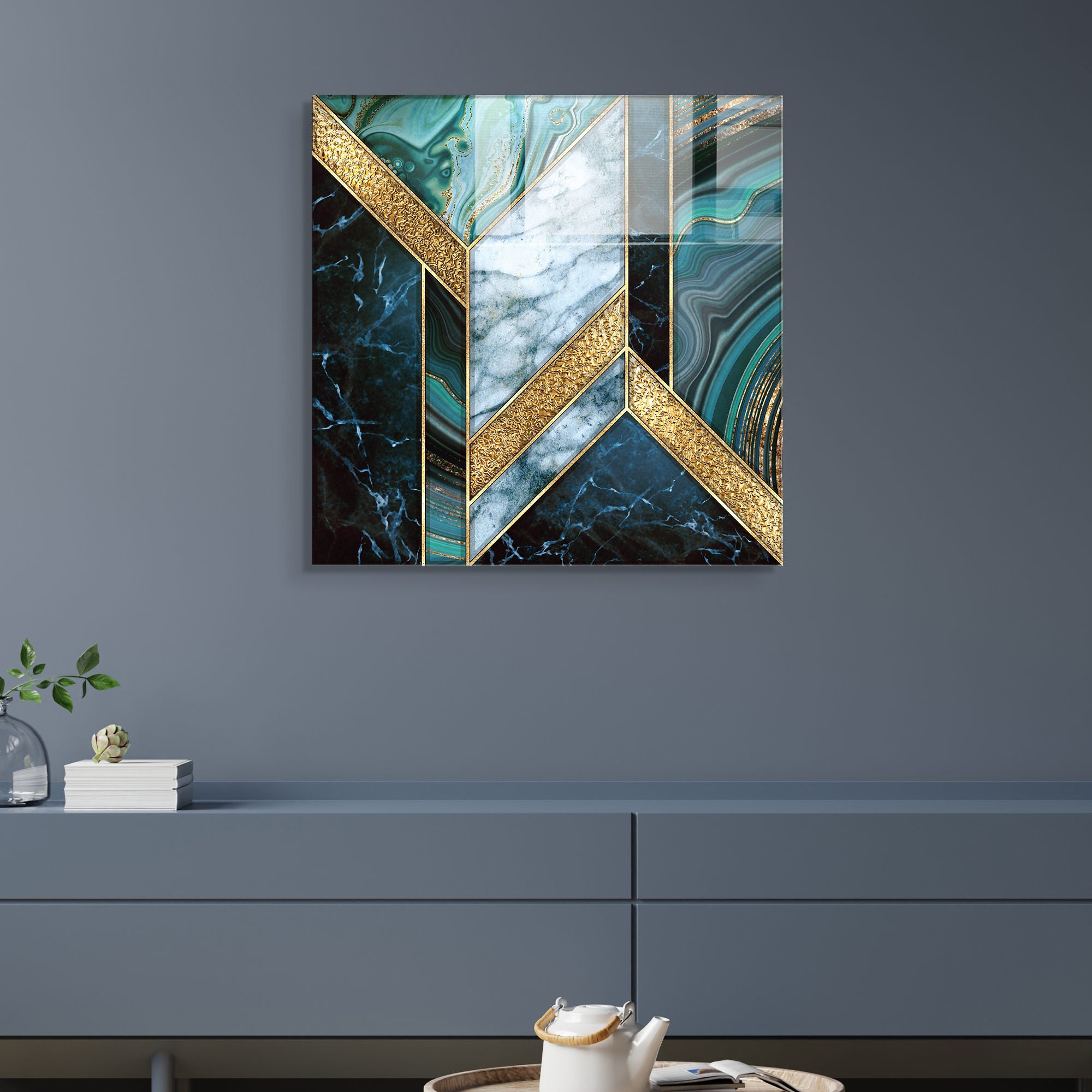 Pintura Decorativa em Vidro Temperado Multicolor 40x40cm - Arte Moderna para Decoração de Interiores