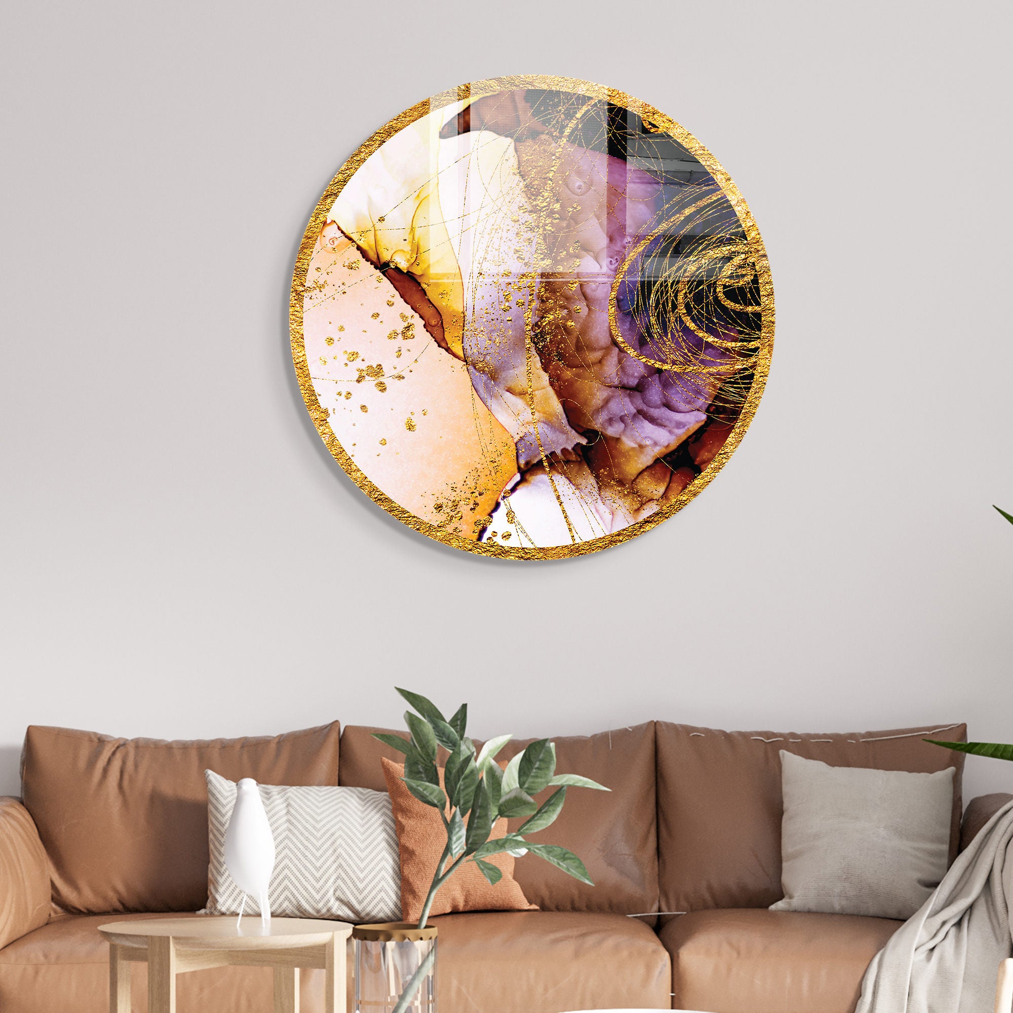 Pintura Decorativa em Vidro Temperado Multicolor - 60cm de Diâmetro, Espessura 4mm