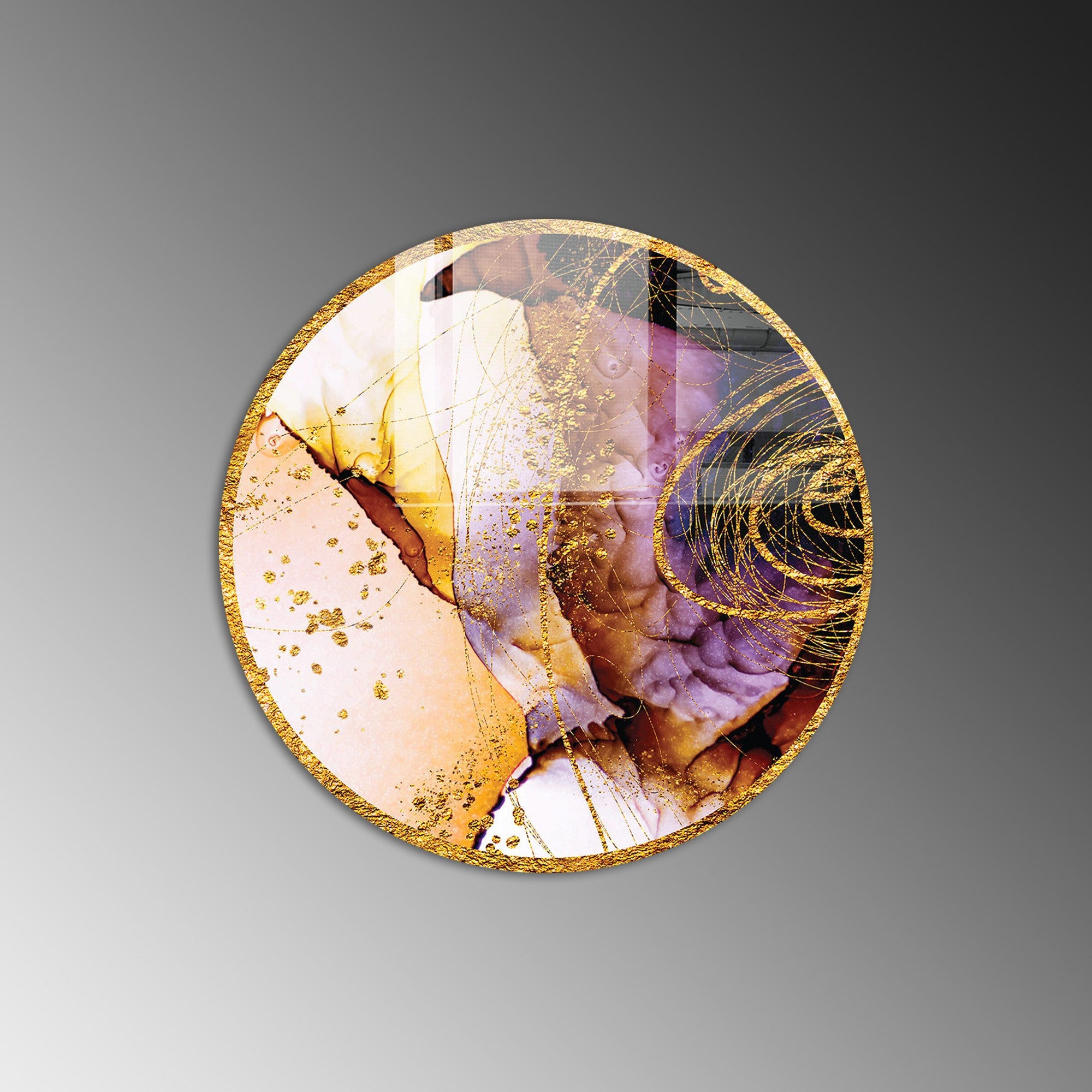 Pintura Decorativa em Vidro Temperado Multicolor - 60cm de Diâmetro, Espessura 4mm