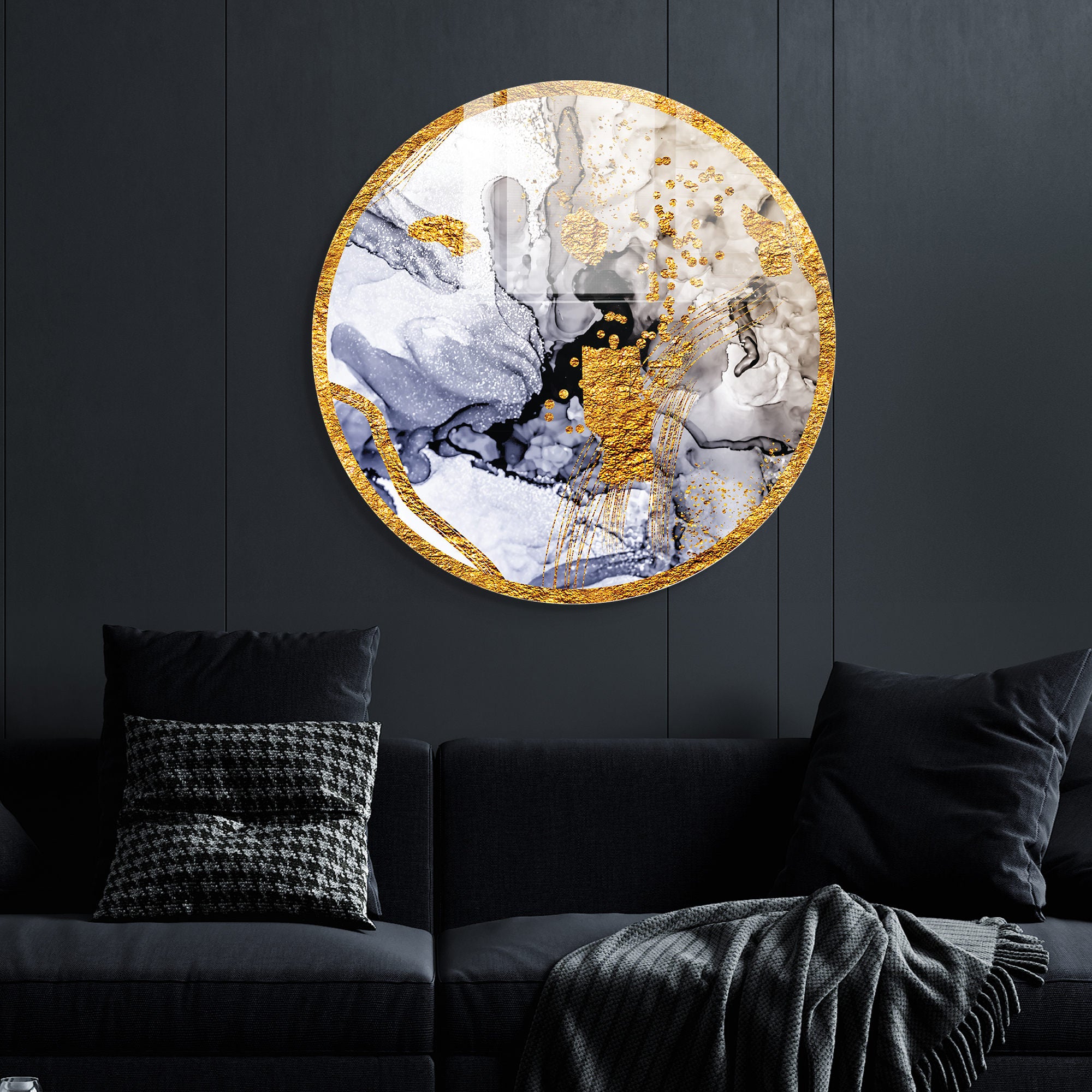 Pintura Decorativa em Vidro Temperado Multicolor - 60cm de Diâmetro, Espessura 4mm