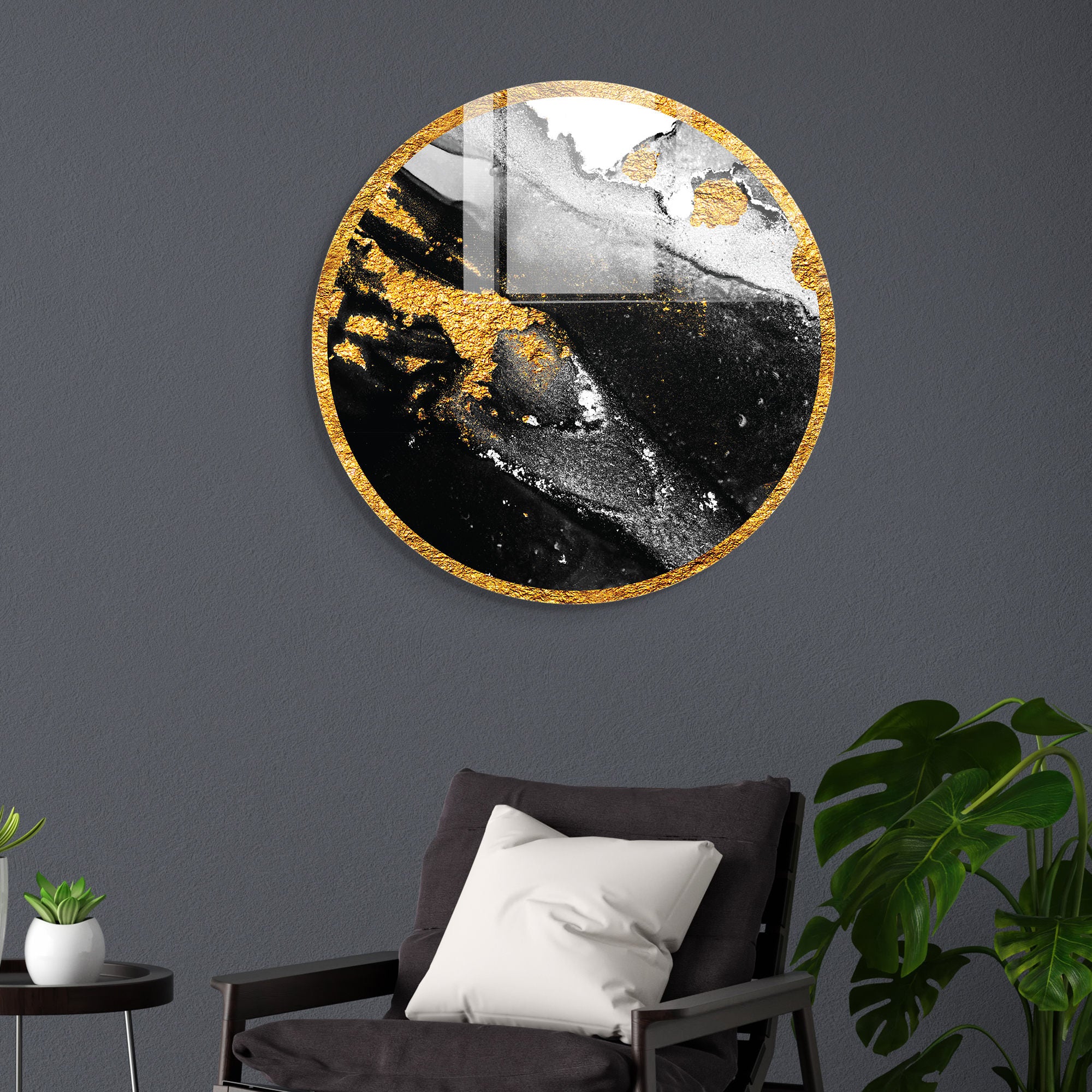 Pintura Decorativa em Vidro Temperado Multicolor - 60cm de Diâmetro, Espessura 4mm