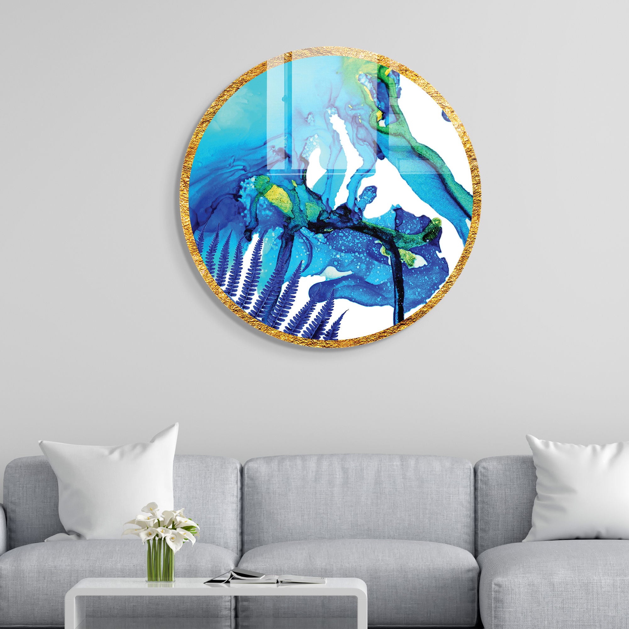 Pintura Decorativa em Vidro Temperado Multicolor - 60cm de Diâmetro, Espessura 4mm