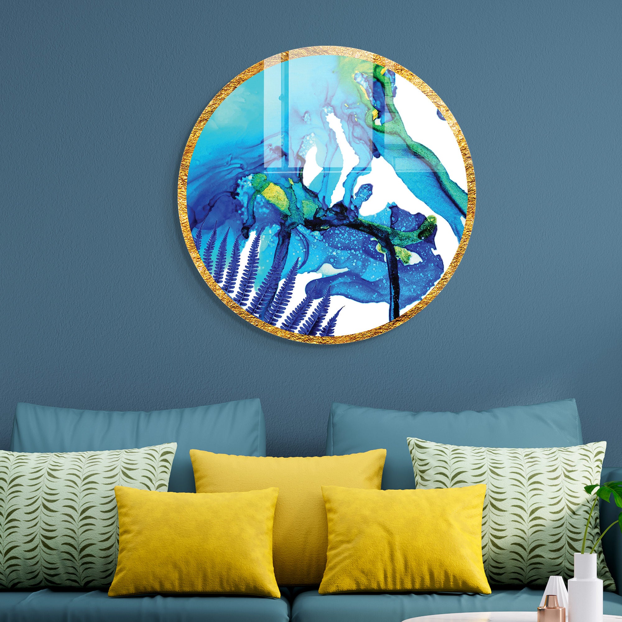 Pintura Decorativa em Vidro Temperado Multicolor - 60cm de Diâmetro, Espessura 4mm