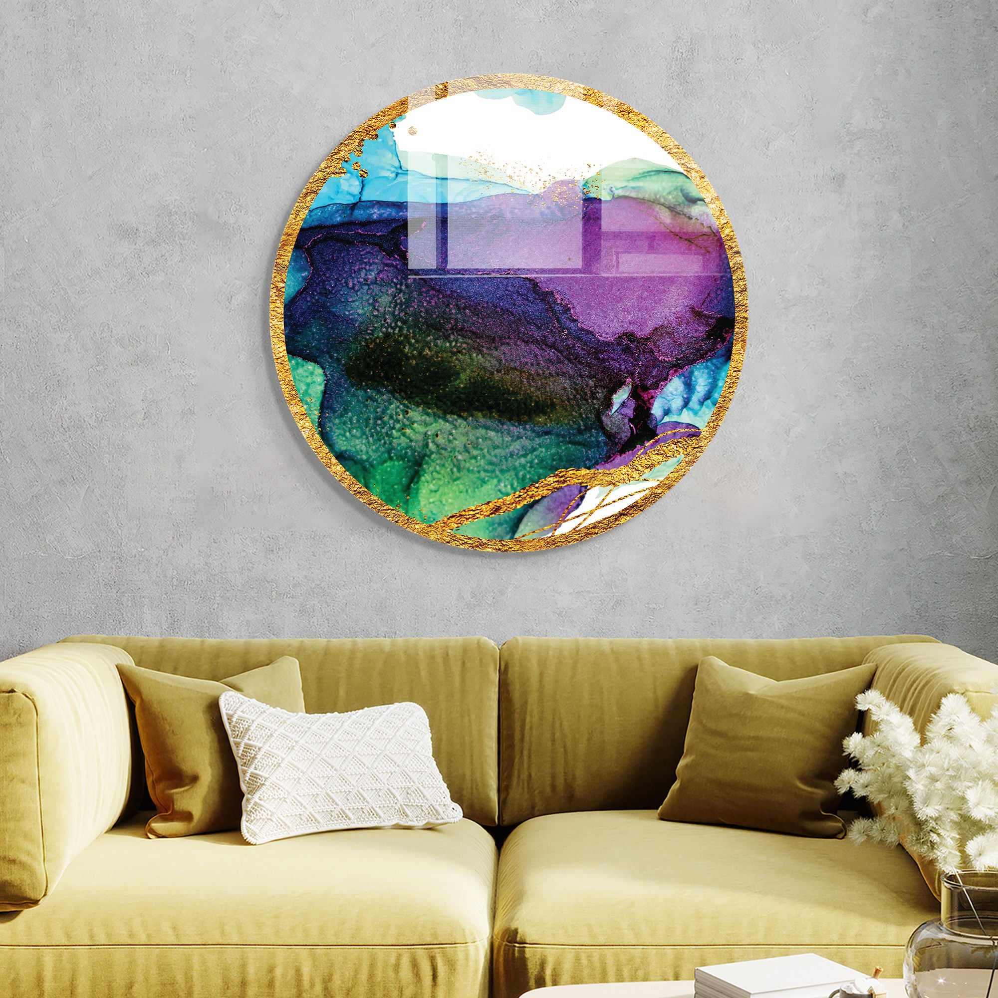 Pintura Decorativa em Vidro Temperado Multicolor - 60cm de Diâmetro, Espessura 4mm