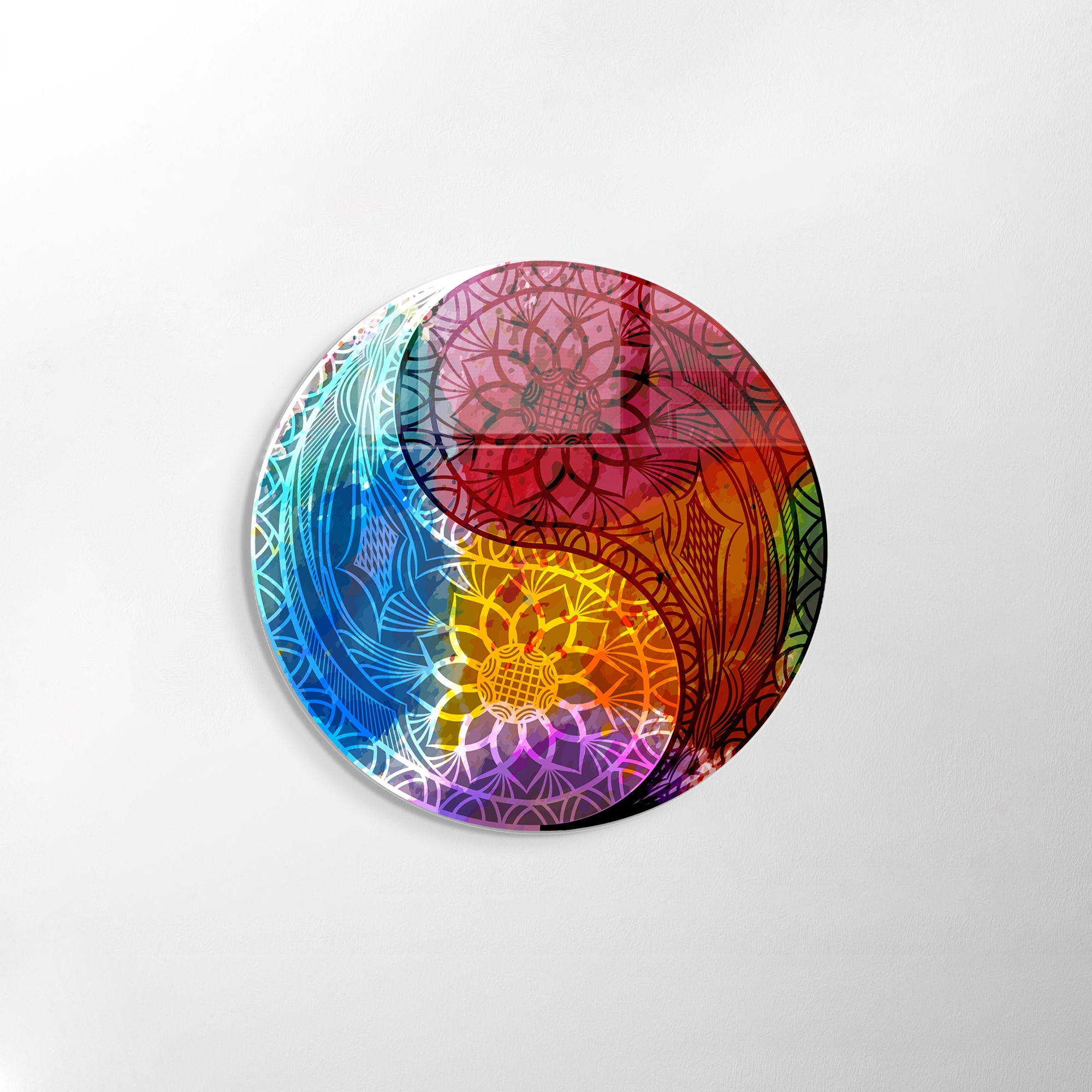 Pintura Decorativa em Vidro Temperado Multicolor - 60cm de Diâmetro, Espessura 4mm