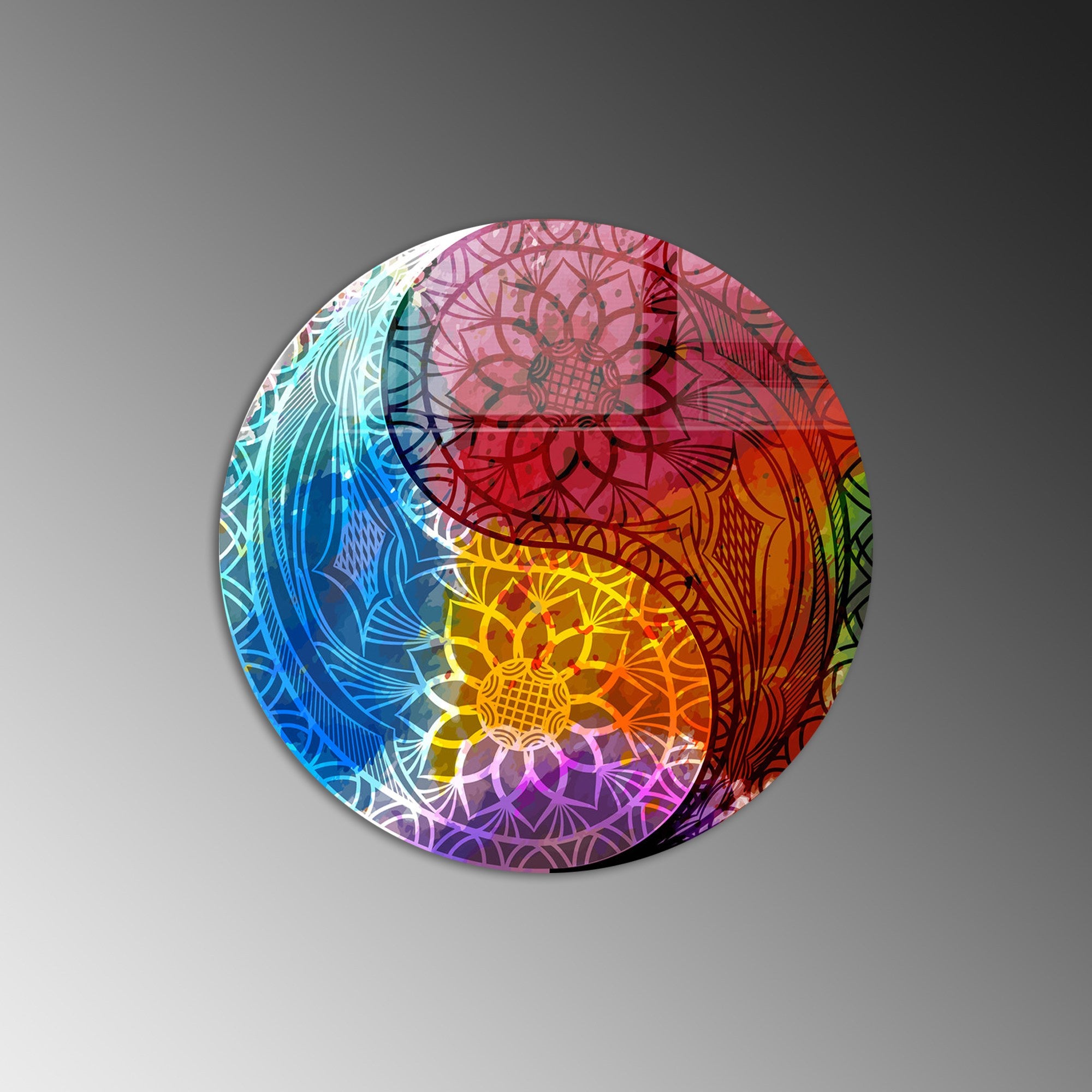 Pintura Decorativa em Vidro Temperado Multicolor - 60cm de Diâmetro, Espessura 4mm