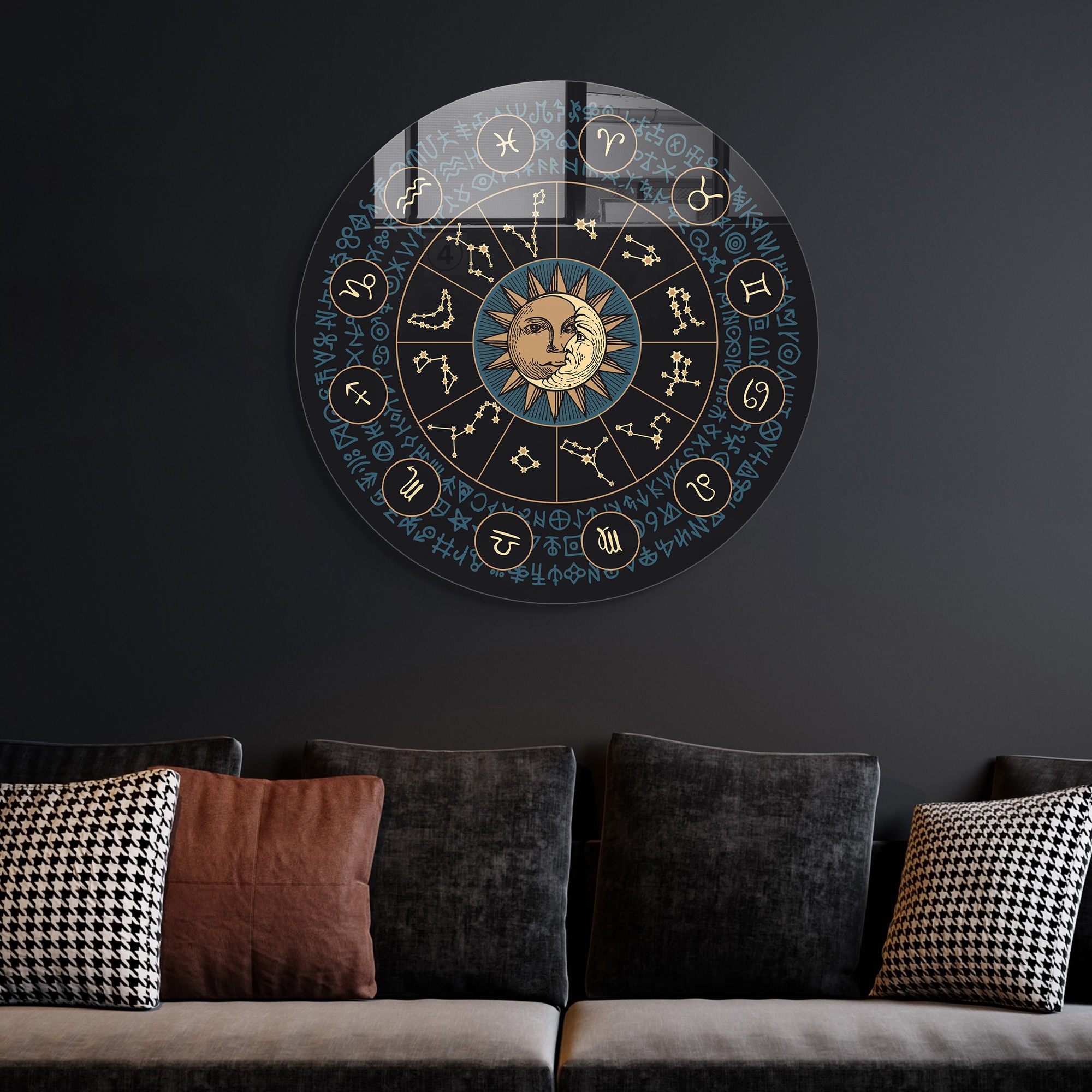 Pintura Decorativa em Vidro Temperado Multicolor - 60cm de Diâmetro, Espessura 4mm