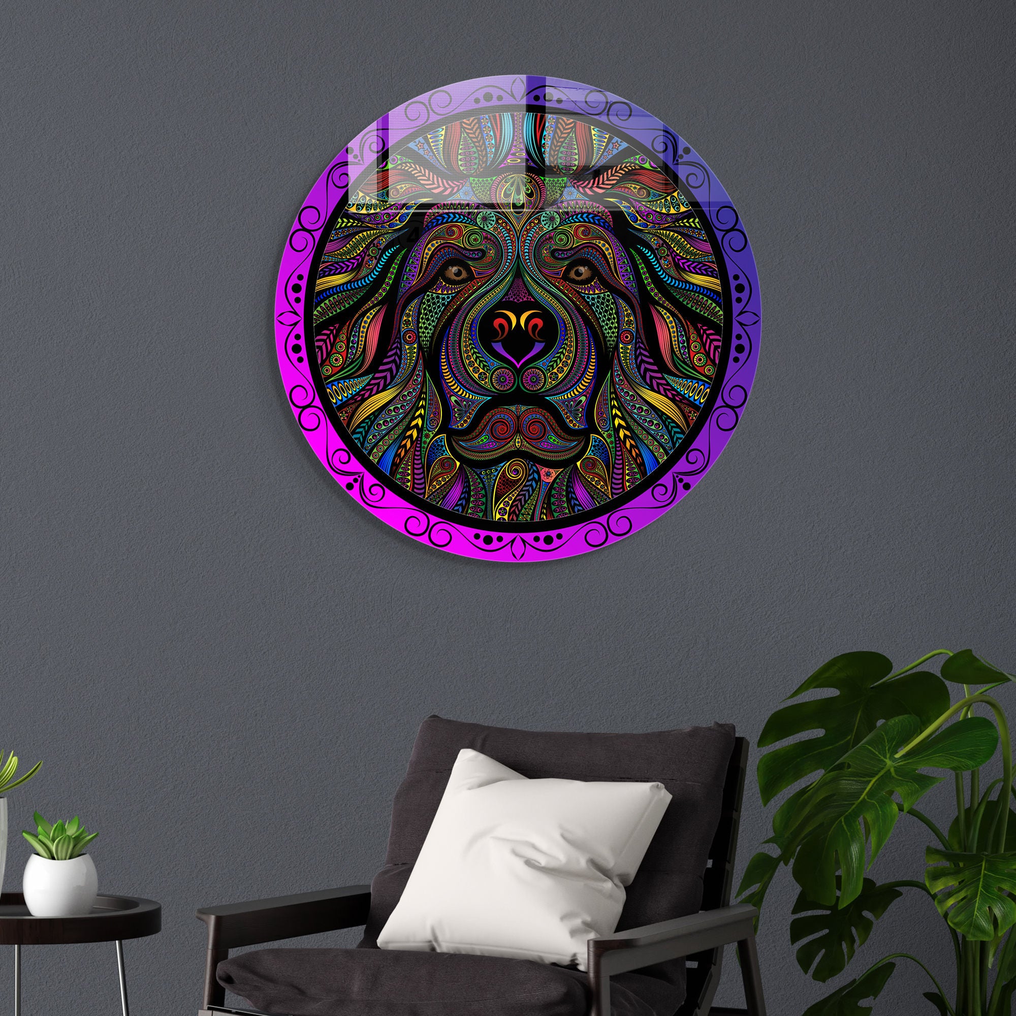 Pintura Decorativa em Vidro Temperado Multicolor - 60cm de Diâmetro, Espessura 4mm