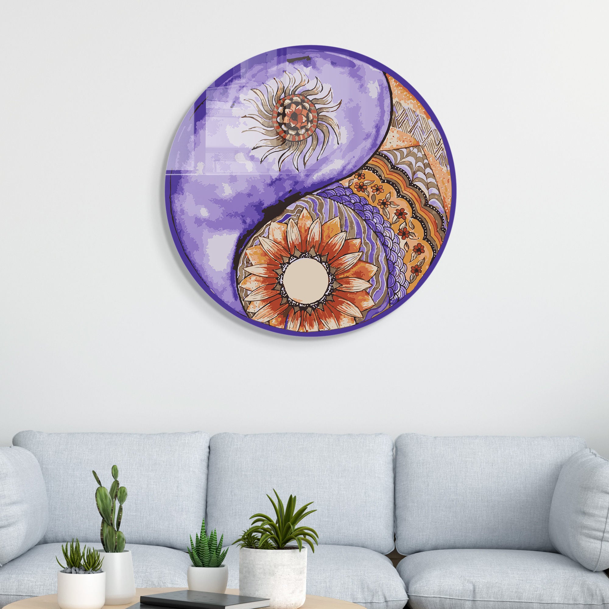 Pintura Decorativa em Vidro Temperado Multicolor - 60cm de Diâmetro, Espessura 4mm