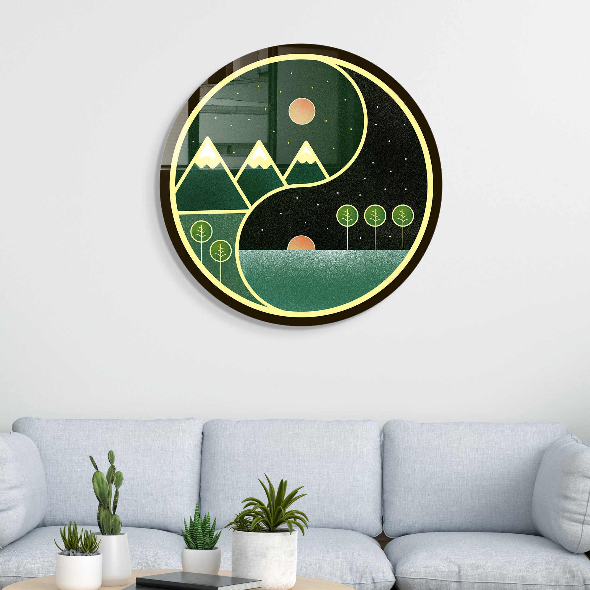 Pintura Decorativa em Vidro Temperado Multicolor - 60cm de Diâmetro, Espessura 4mm