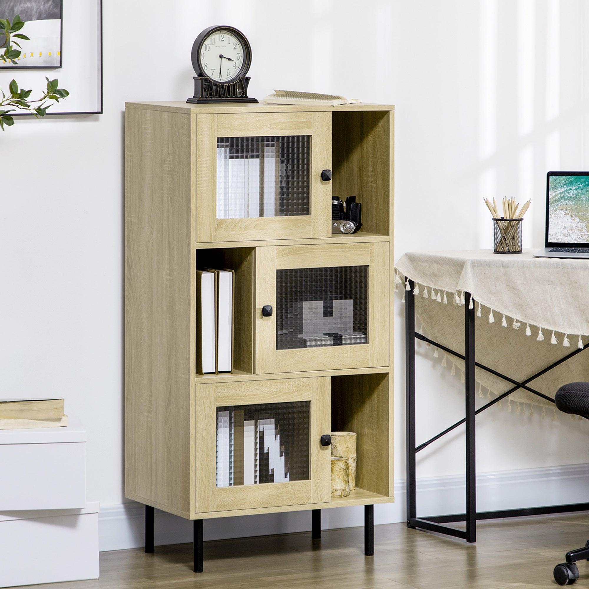 Estante para Livros com 3 Portas de Vidro 60x40x120cm - Cor de Madeira Natural