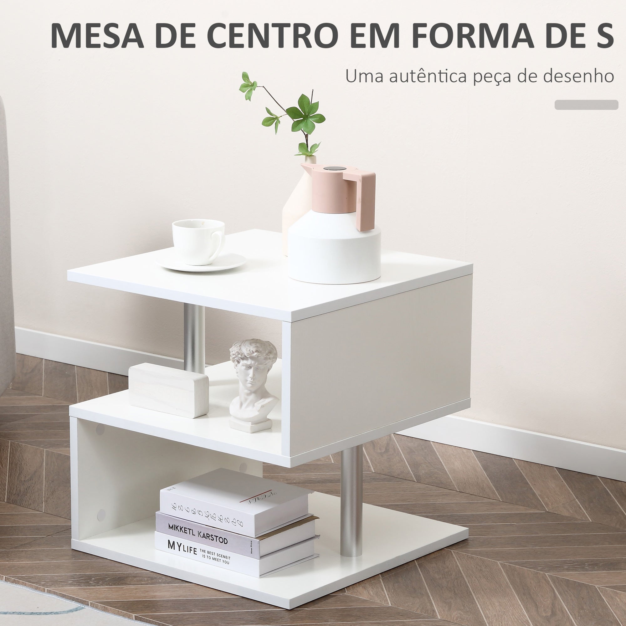 Mesa de Centro Geométrica em Forma de S 50x50x50cm Branco