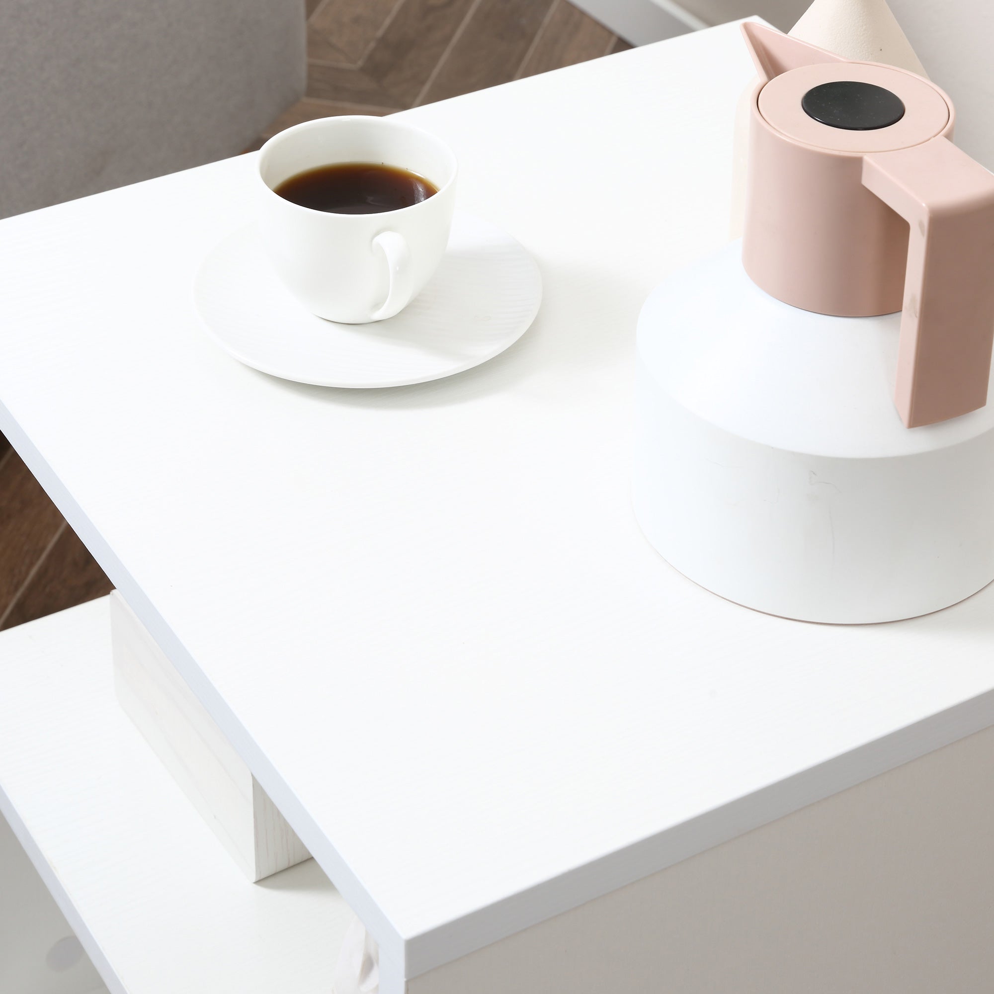 Mesa de Centro Geométrica em Forma de S 50x50x50cm Branco
