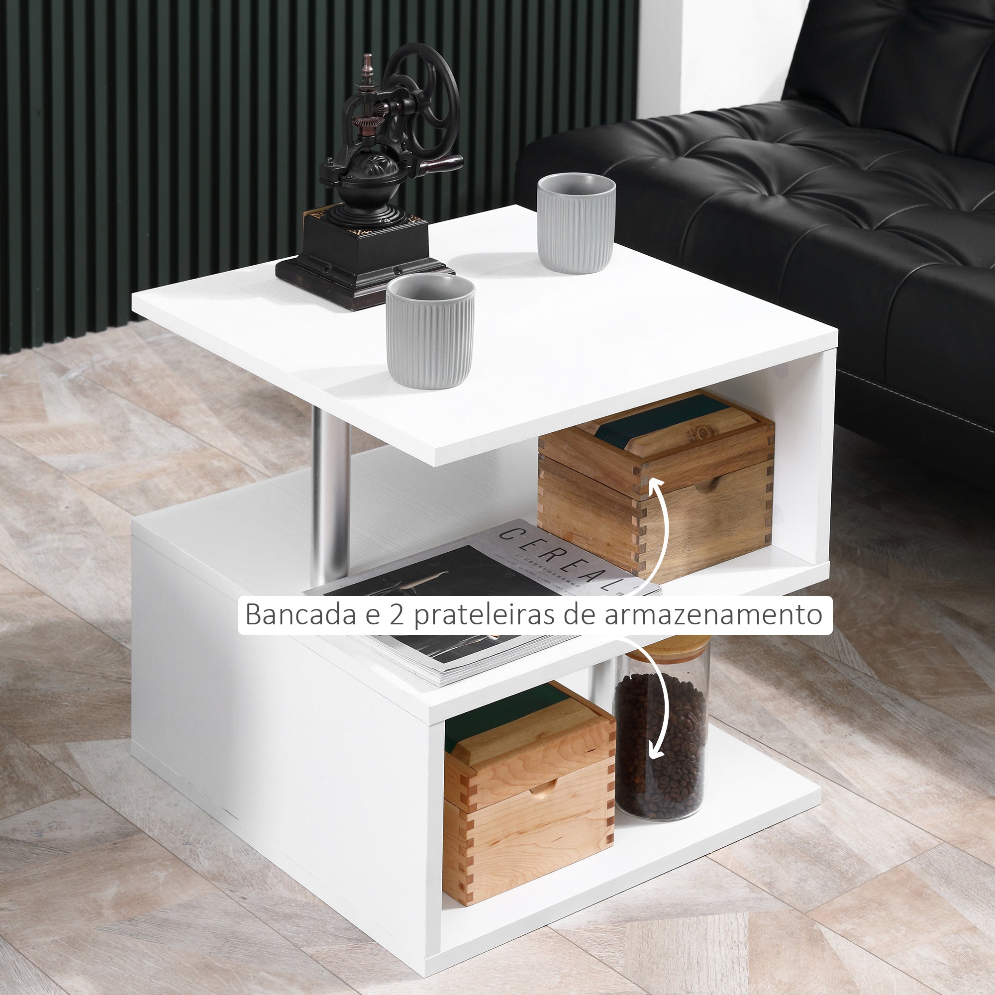 Mesa de Centro Geométrica em Forma de S 50x50x50cm Branco