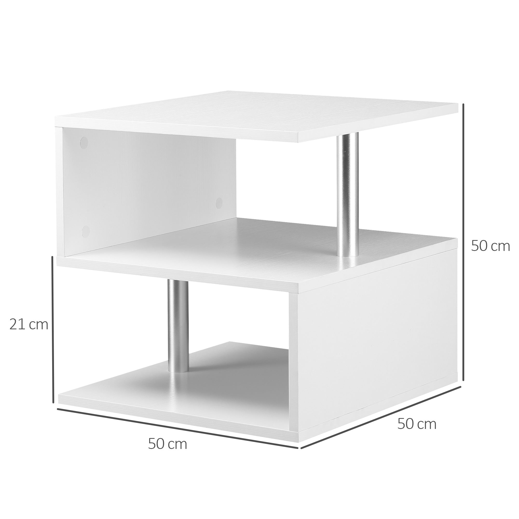 Mesa de Centro Geométrica em Forma de S 50x50x50cm Branco
