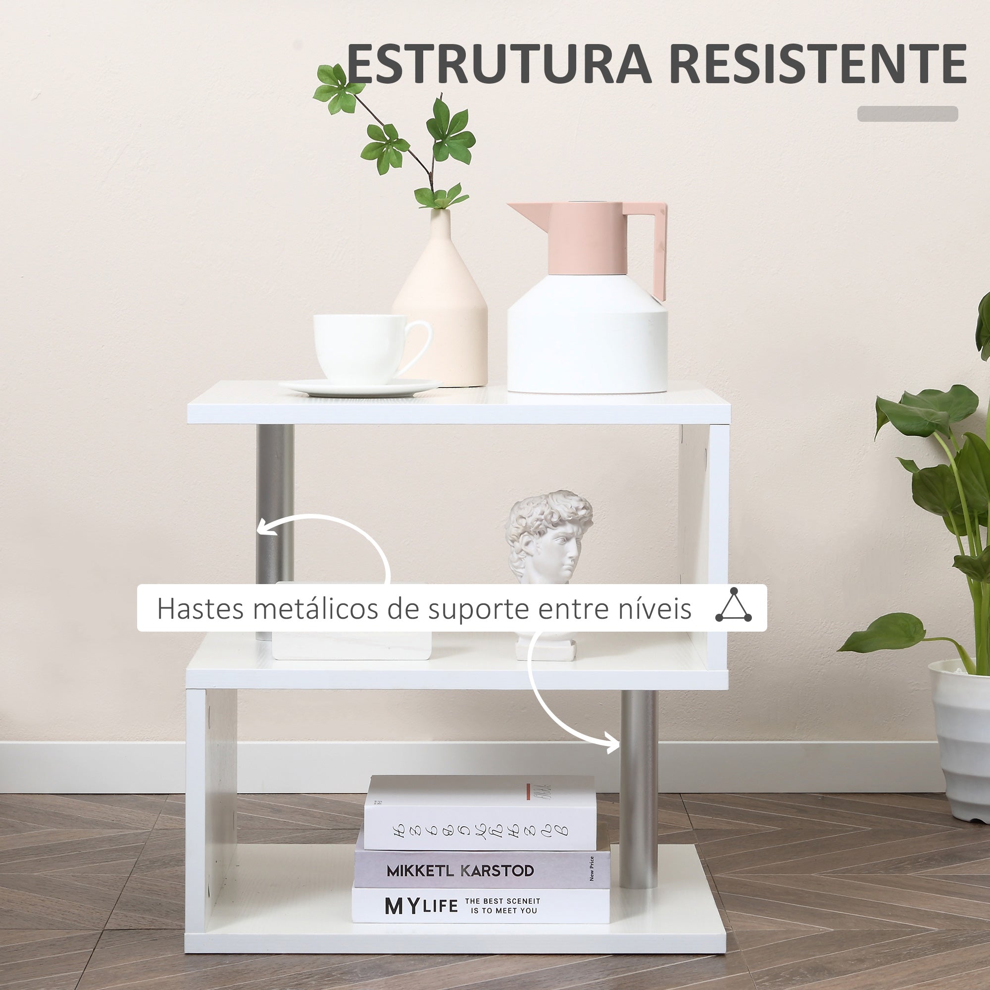 Mesa de Centro Geométrica em Forma de S 50x50x50cm Branco
