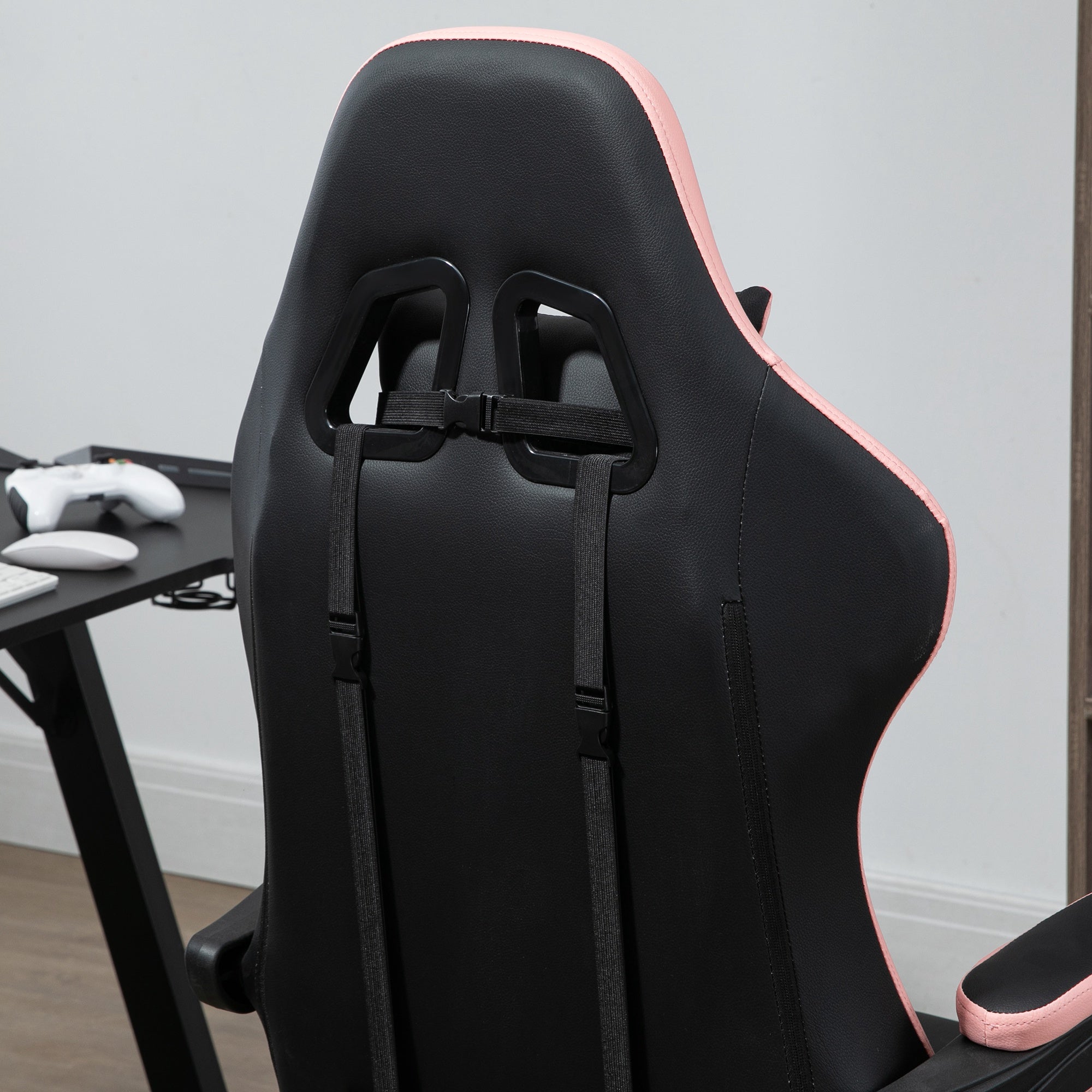 Cadeira Gamer Racing Couro PU Preto e Rosa 65x65x121-129 cm