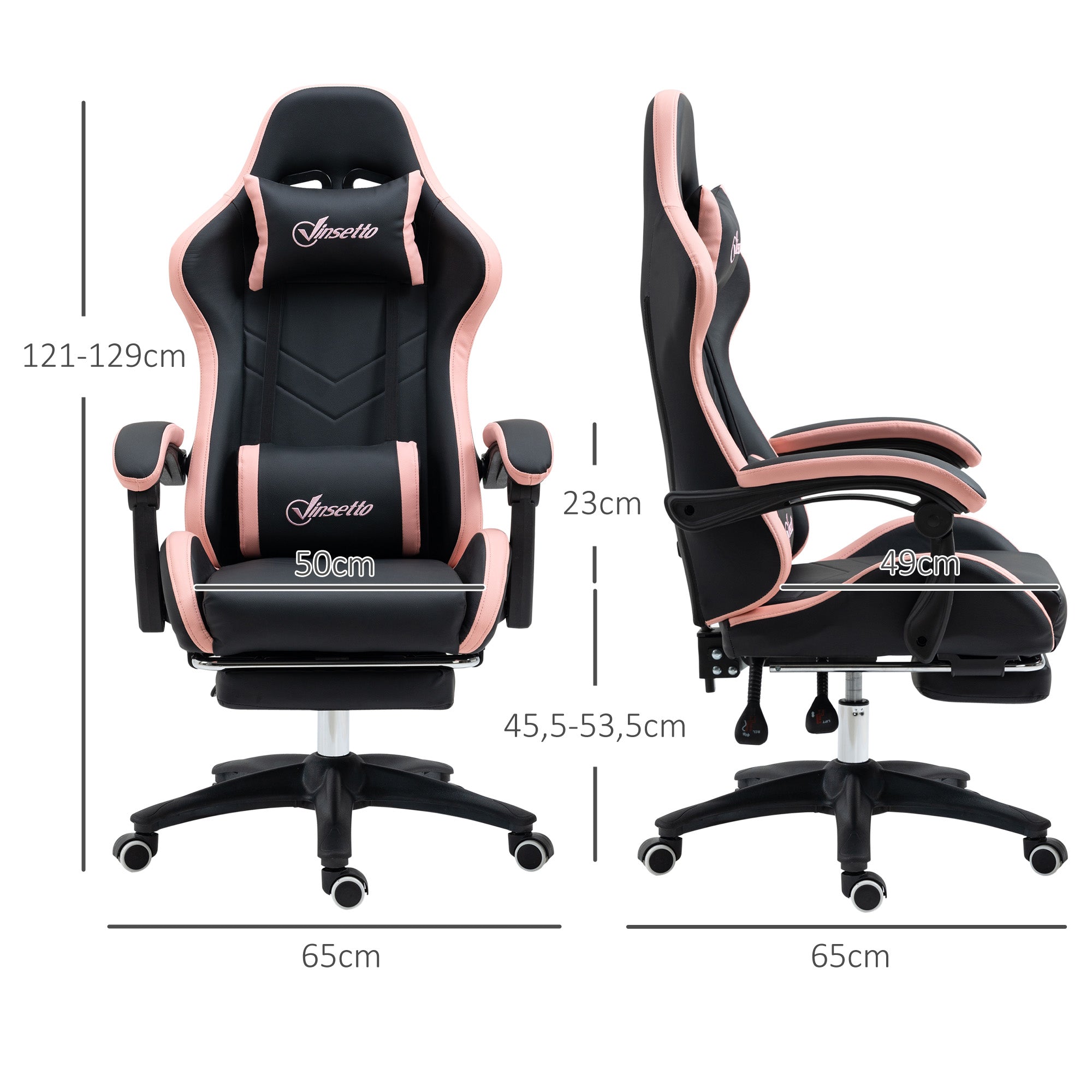 Cadeira Gamer Racing Couro PU Preto e Rosa 65x65x121-129 cm