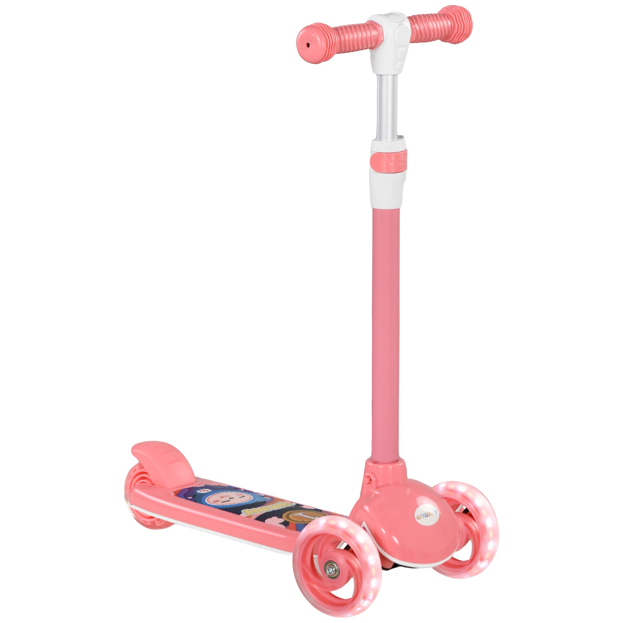 Trotinete Infantil Dobrável com 3 Rodas LED - Rosa 52x29x63-76 cm