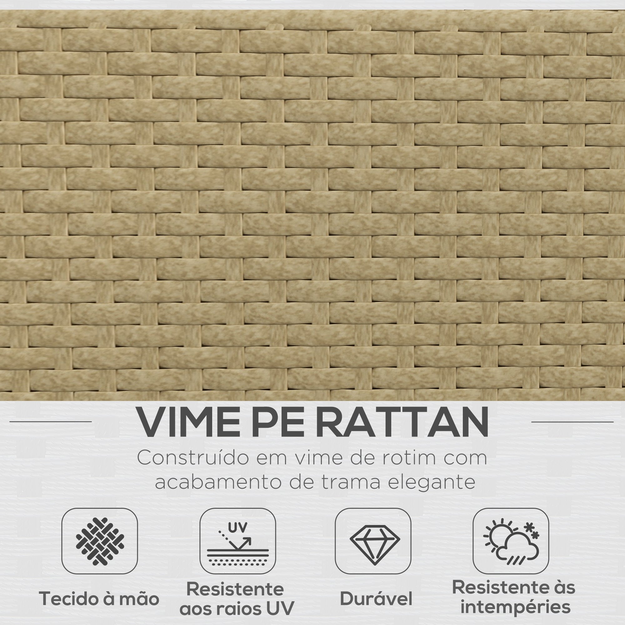 Conjunto de Móveis de Vime 3 Peças Bege 196x69x59 cm