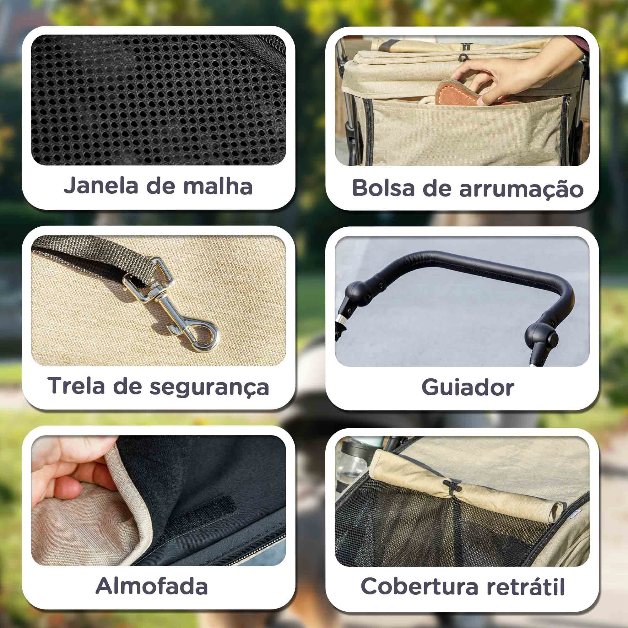 Carrinho para Cães Dobrável 80x48,5x106 cm - Cor Cáqui