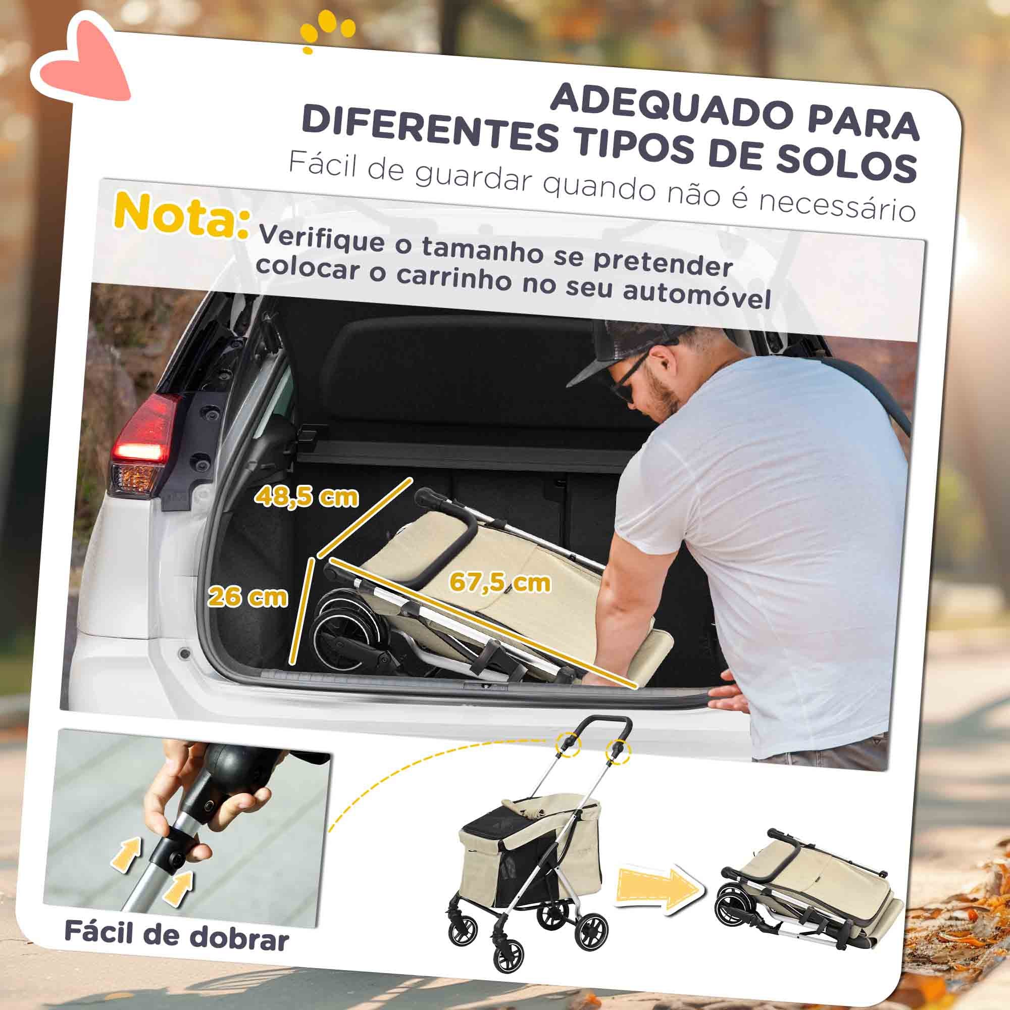 Carrinho para Cães Dobrável 80x48,5x106 cm - Cor Cáqui