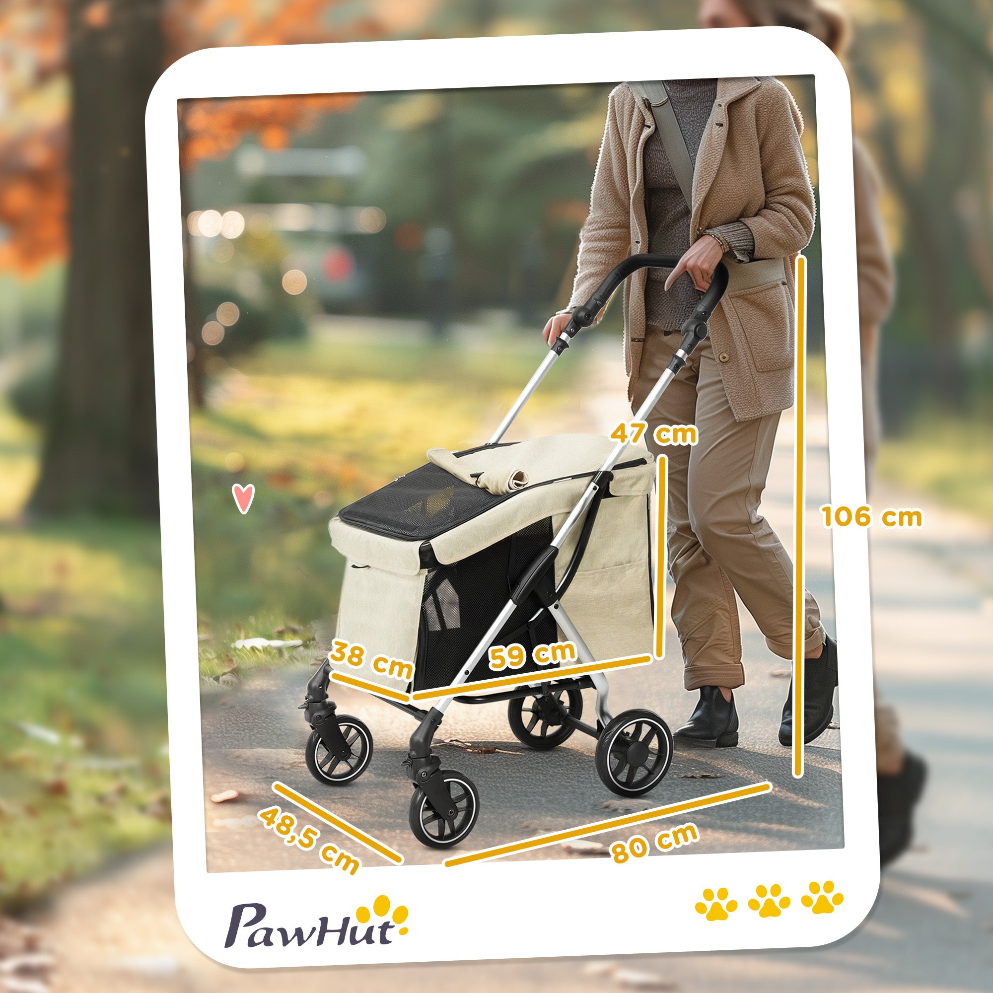 Carrinho para Cães Dobrável 80x48,5x106 cm - Cor Cáqui