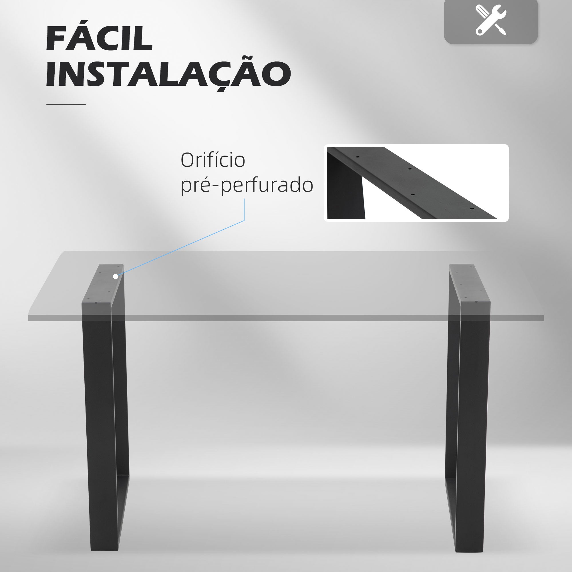 Conjunto de 2 Pés para Mesa – 60x72 cm – Cor Preta – Aço