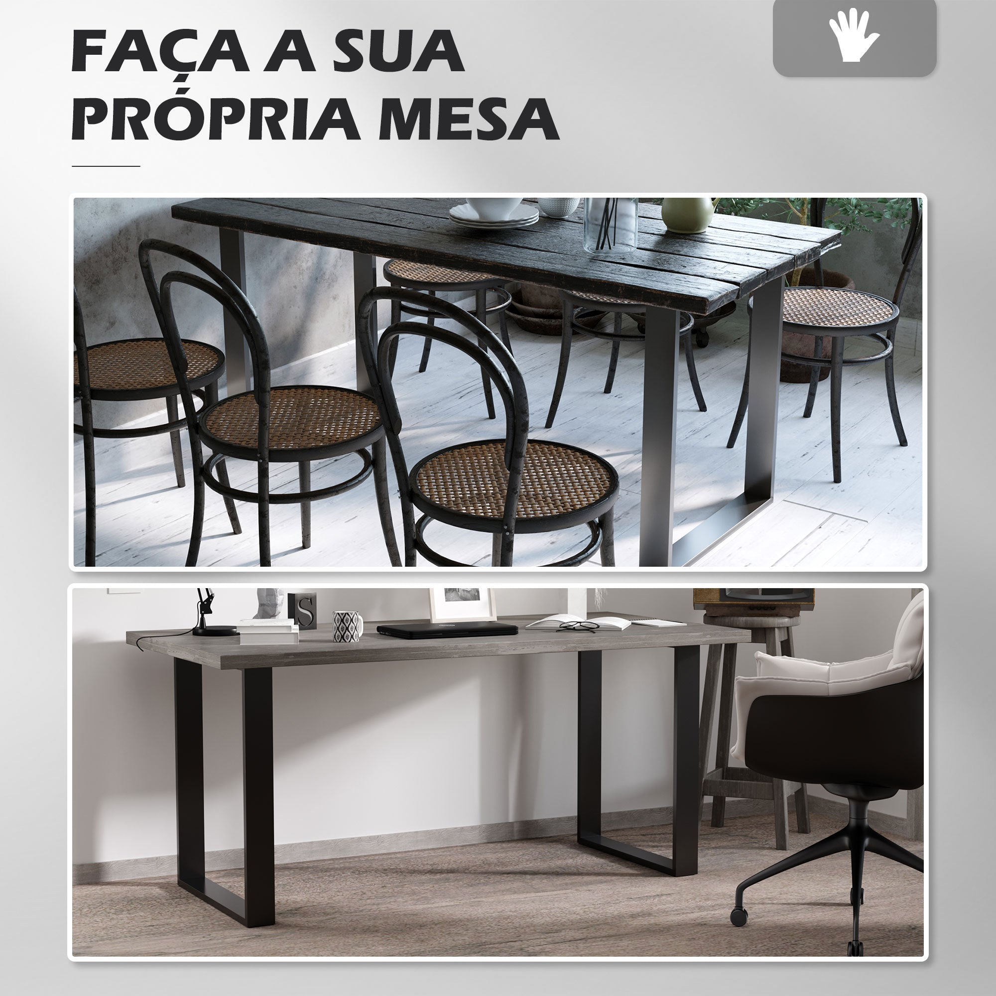 Conjunto de 2 Pés para Mesa – 60x72 cm – Cor Preta – Aço