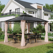 Pérgola de Jardim com Teto Duplo de Policarbonato 360x300x278 cm - Preto Cinza e Cáqui