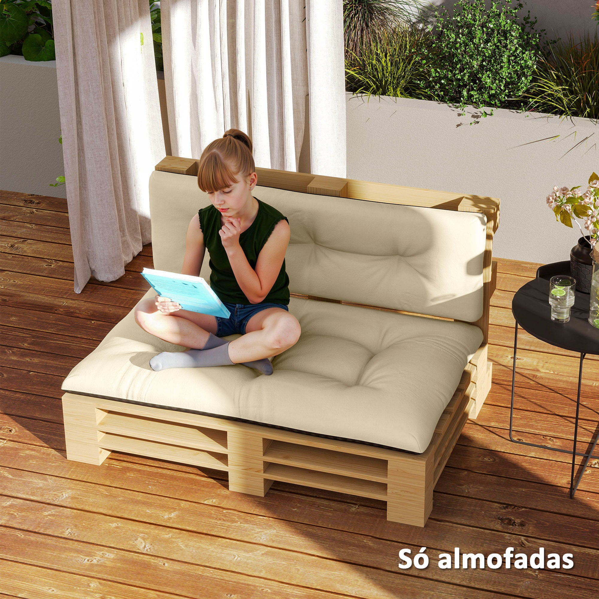 Almofadas para Paletes Bege 120x77x10 cm - Conjunto de 2