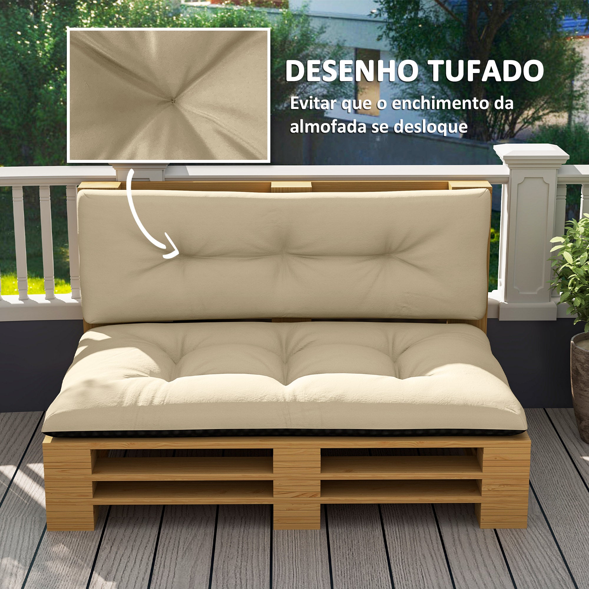 Almofadas para Paletes Bege 120x77x10 cm - Conjunto de 2