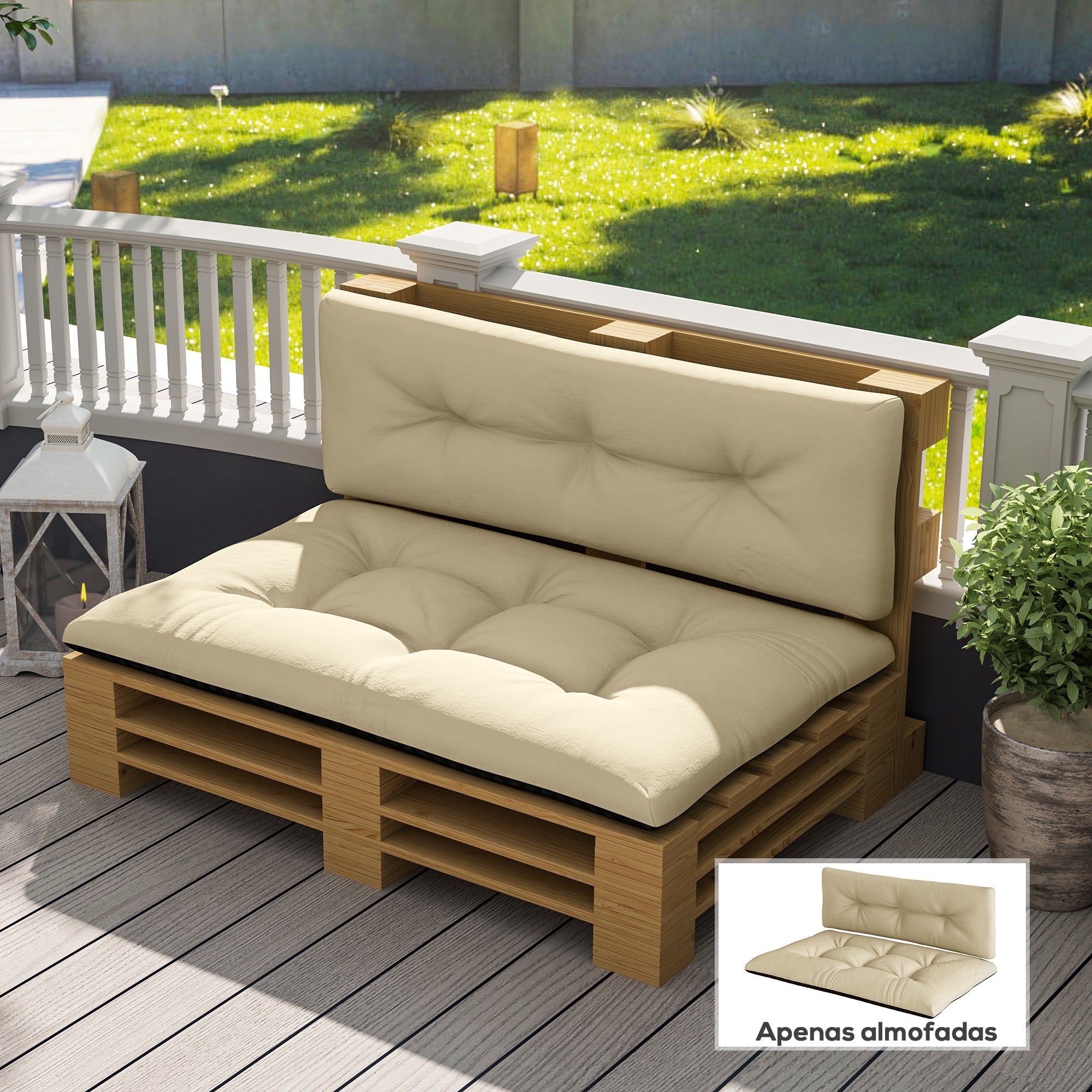 Almofadas para Paletes Bege 120x77x10 cm - Conjunto de 2