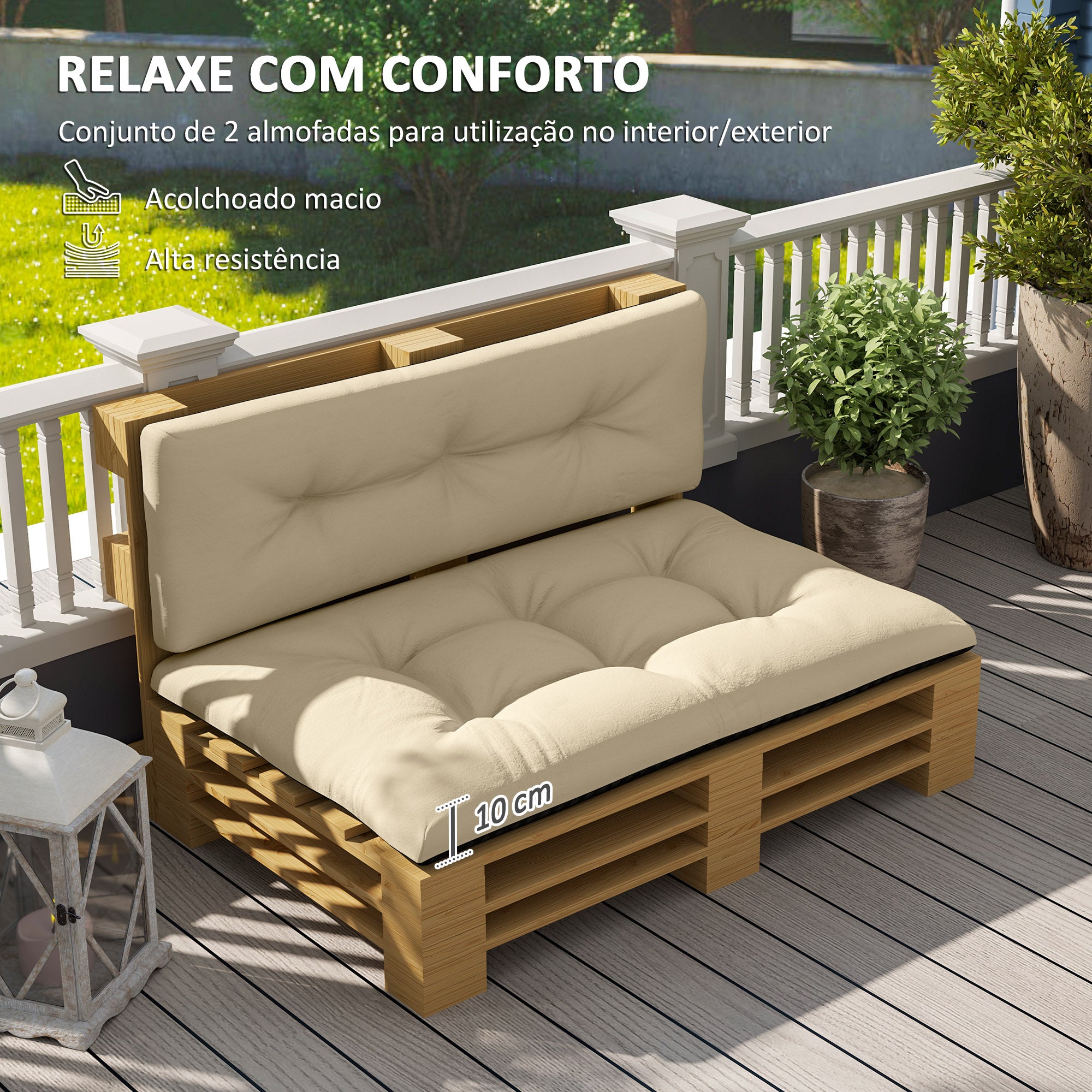Almofadas para Paletes Bege 120x77x10 cm - Conjunto de 2