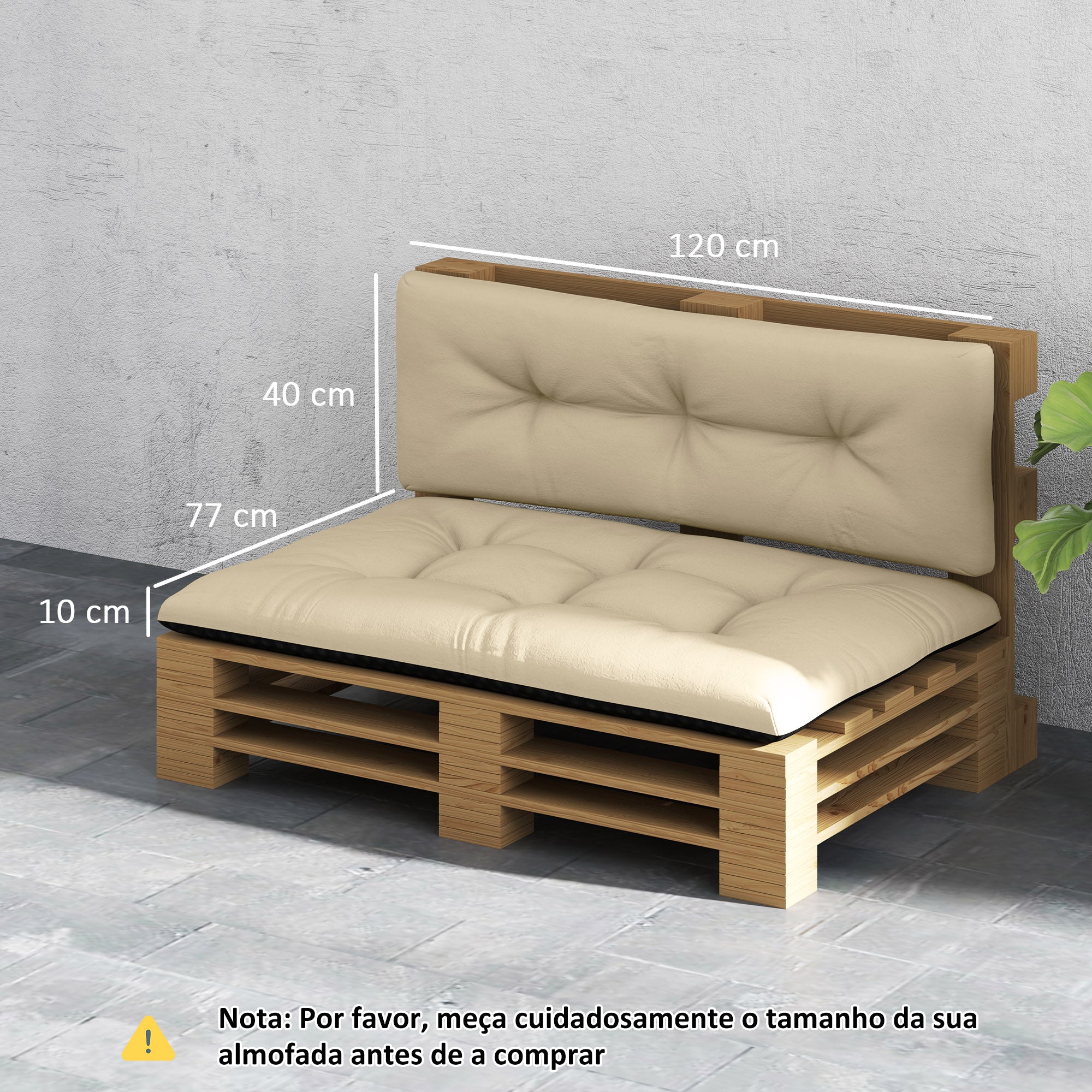 Almofadas para Paletes Bege 120x77x10 cm - Conjunto de 2