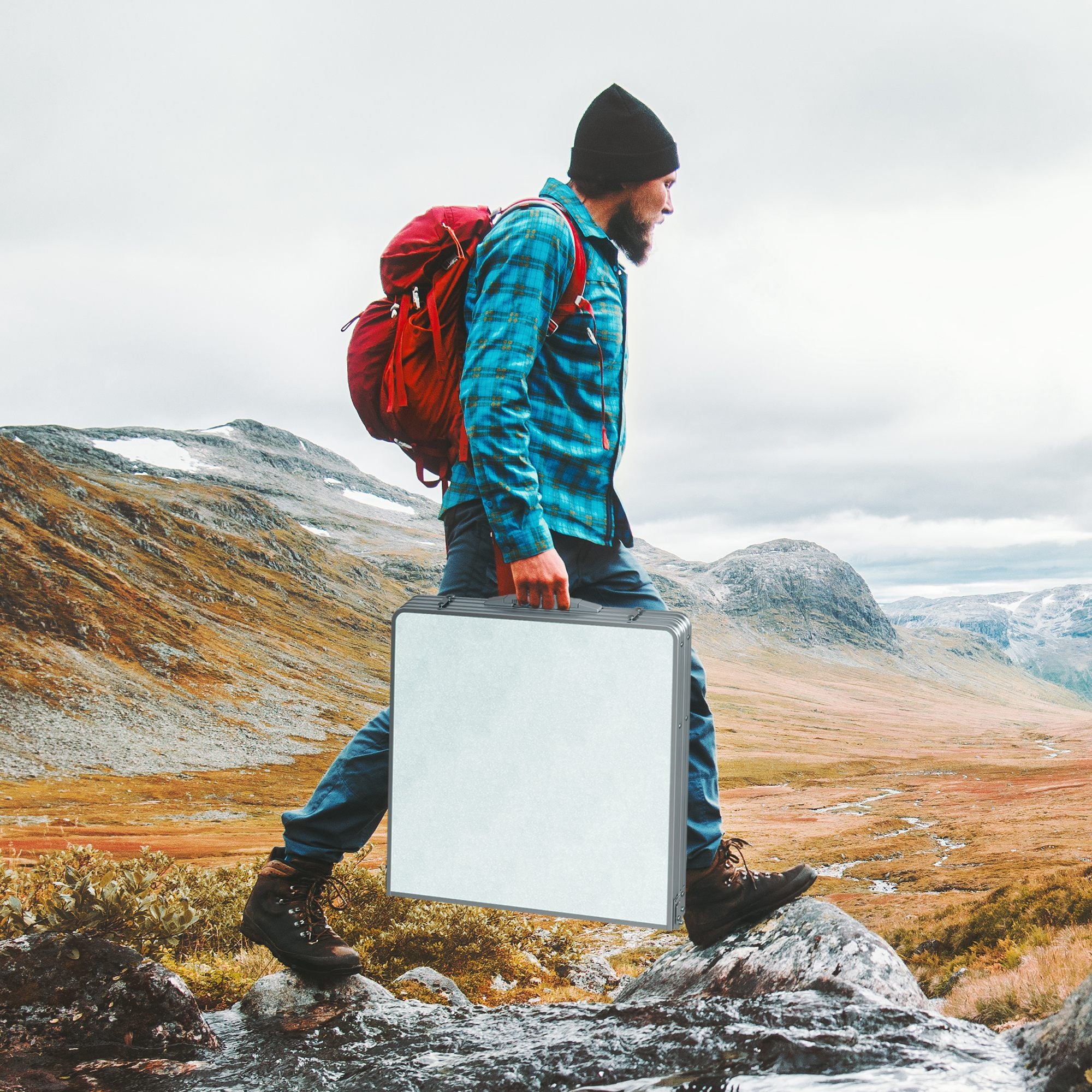 Mesa de Campismo Dobrável Convertível em Mala 120x60-54-70cm Prata